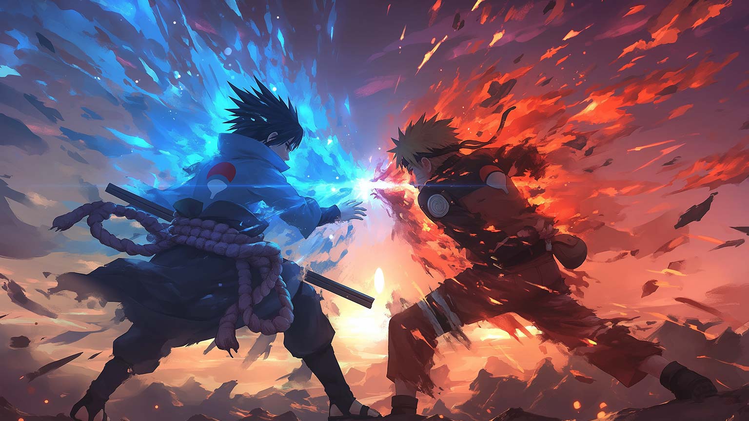 1536x864 Naruto Sasuke Epic Battle Desktop Wallpaper