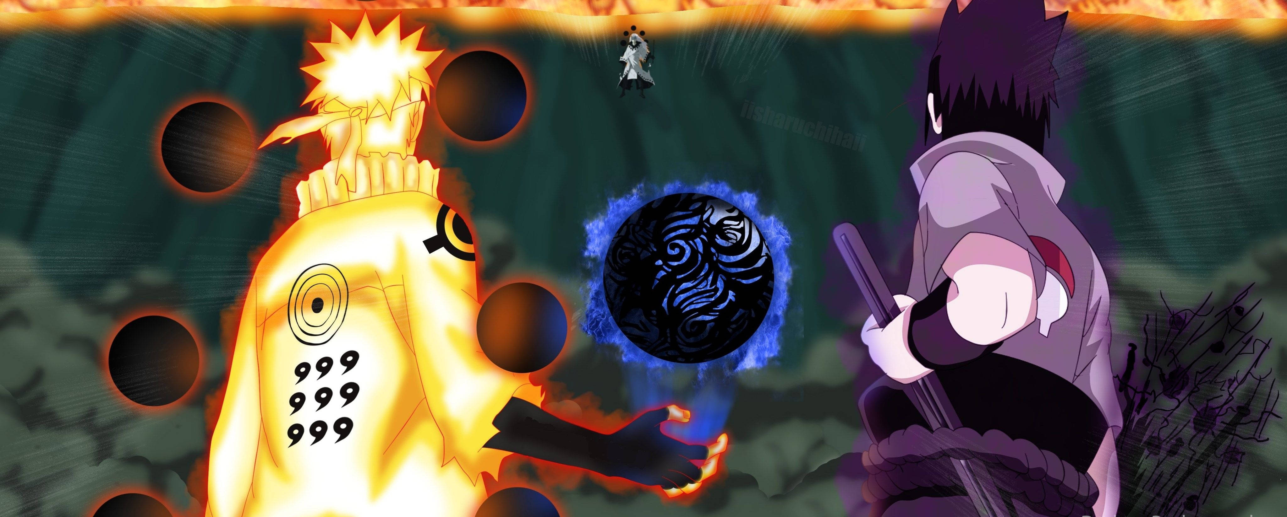 4096x1647 Madara Versus Sasuke And Naruto Laptop Wallpaper