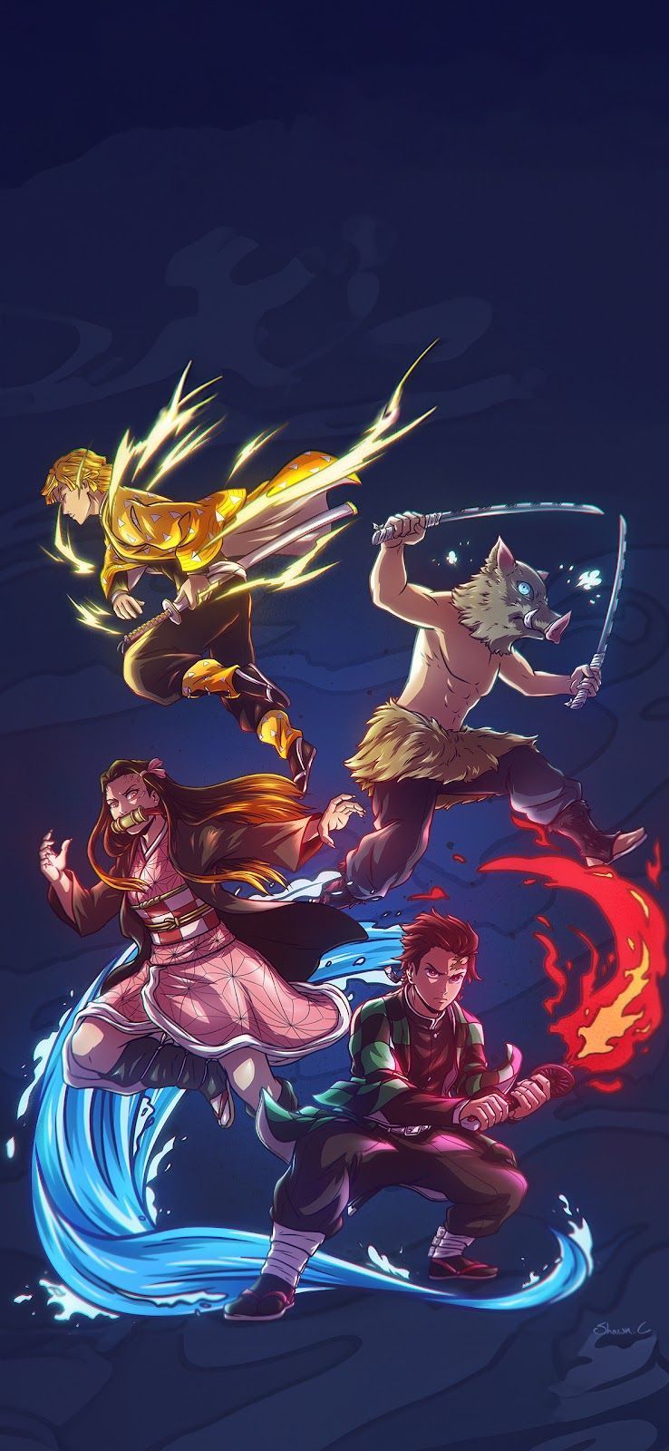 738x1600 Stunning Demon Slayer Quartet HD Wallpaper for iPhone & Android