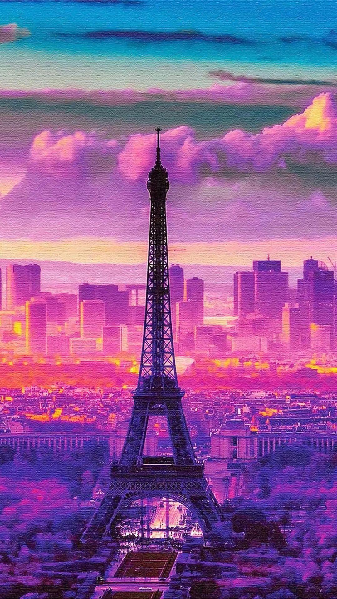 Blush Paris Wall Mural - Sunset Eiffel Tower Wallpaper Mural.