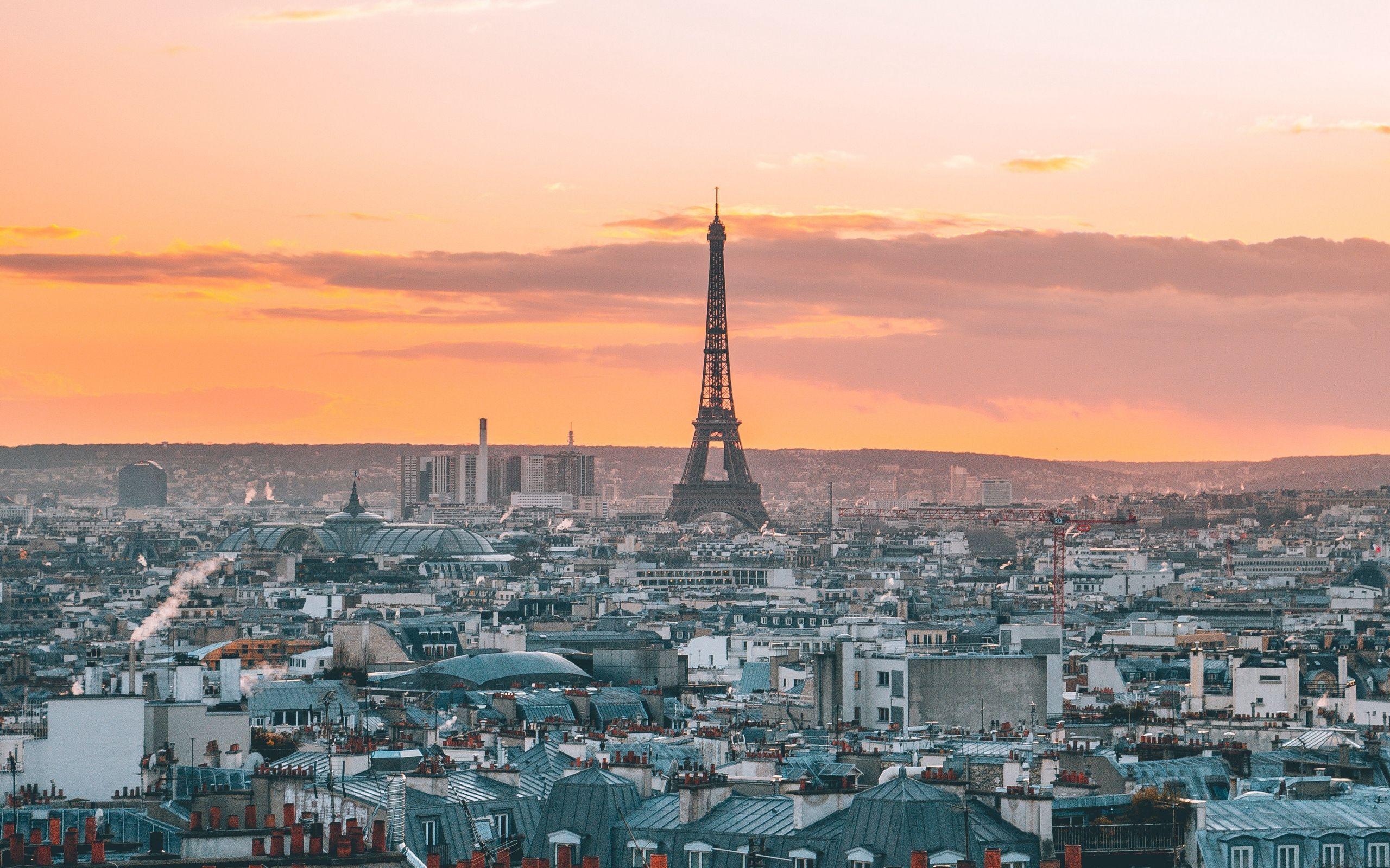 2560x1600 Download wallpaper 2560x1600 eiffel tower, city, sunset, top