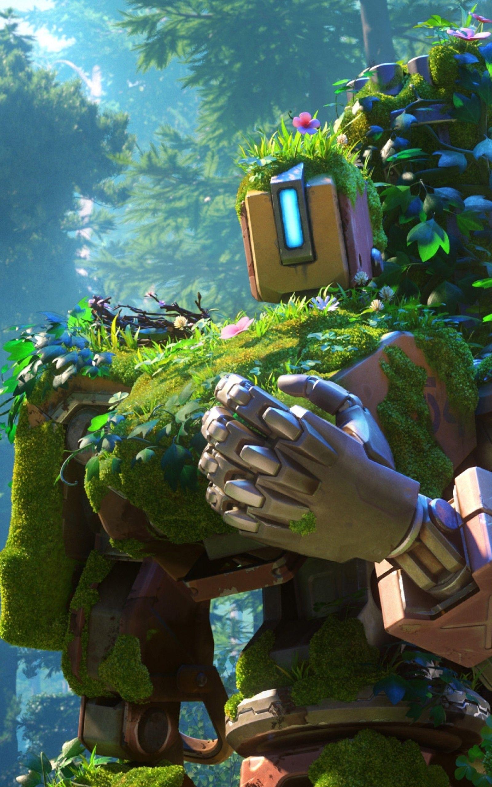 1600x2560 Download 1600x2560 Overwatch, Bastion, Robot, Forest, Bird