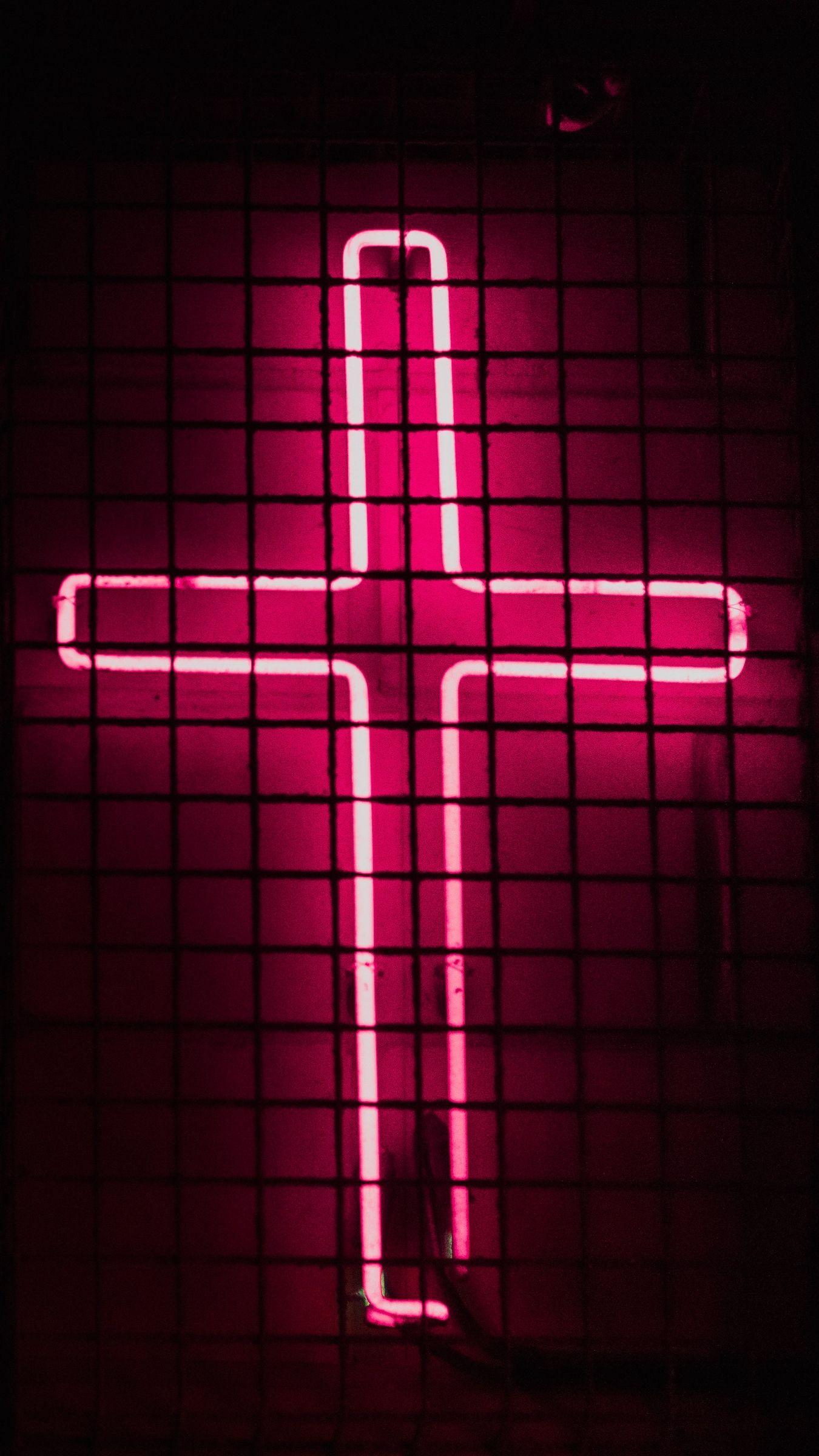1350x2400 Download wallpaper 1350x2400 cross, neon, lights, mesh