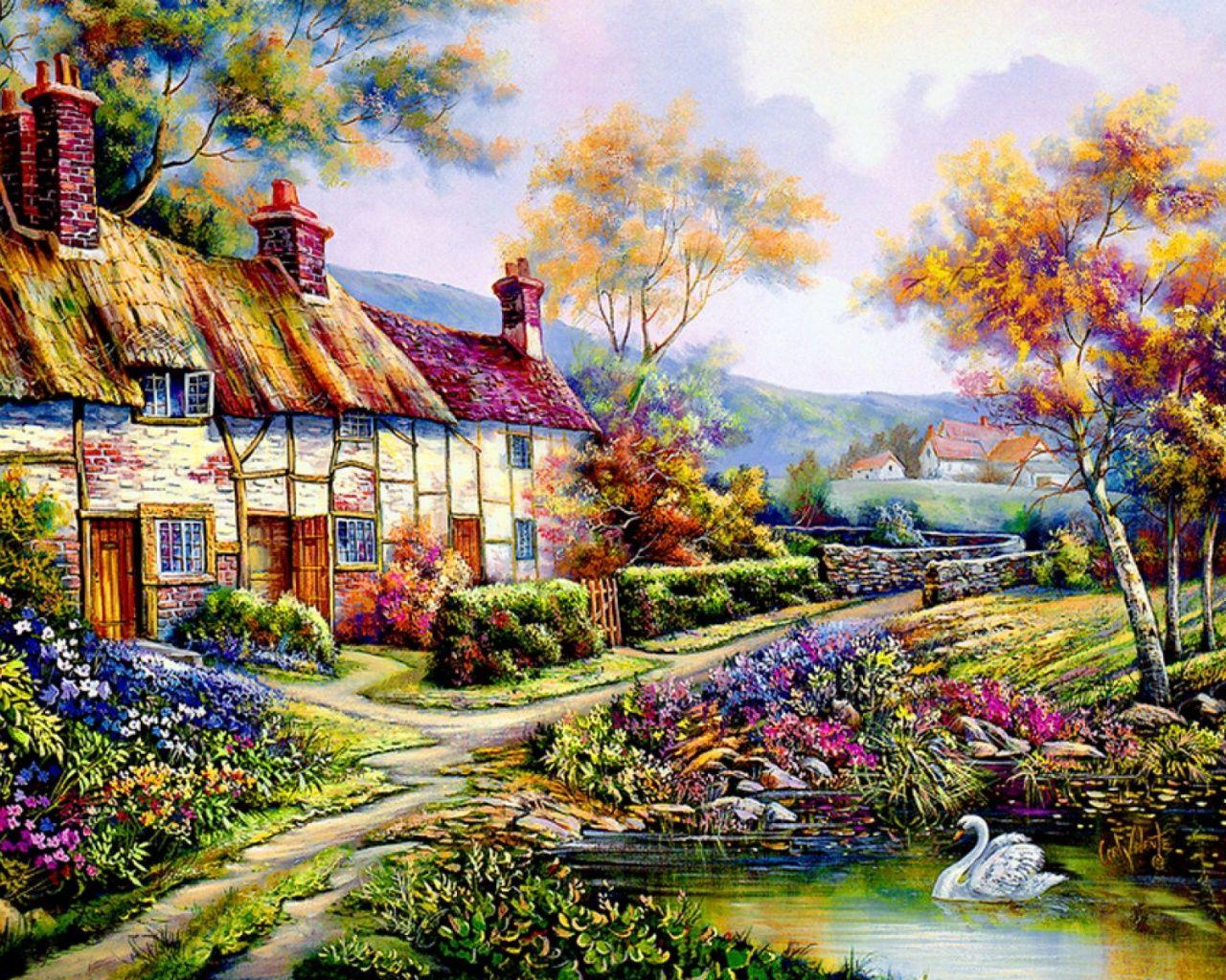 1280x1024 Cottage In The Countryside Wallpaper