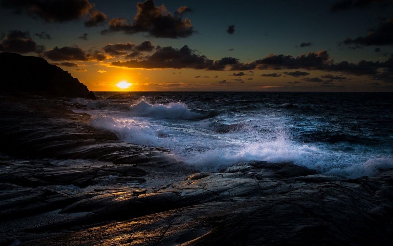 1280x804 Free download Dark Ocean Black Rocks Sunset wallpaper Dark