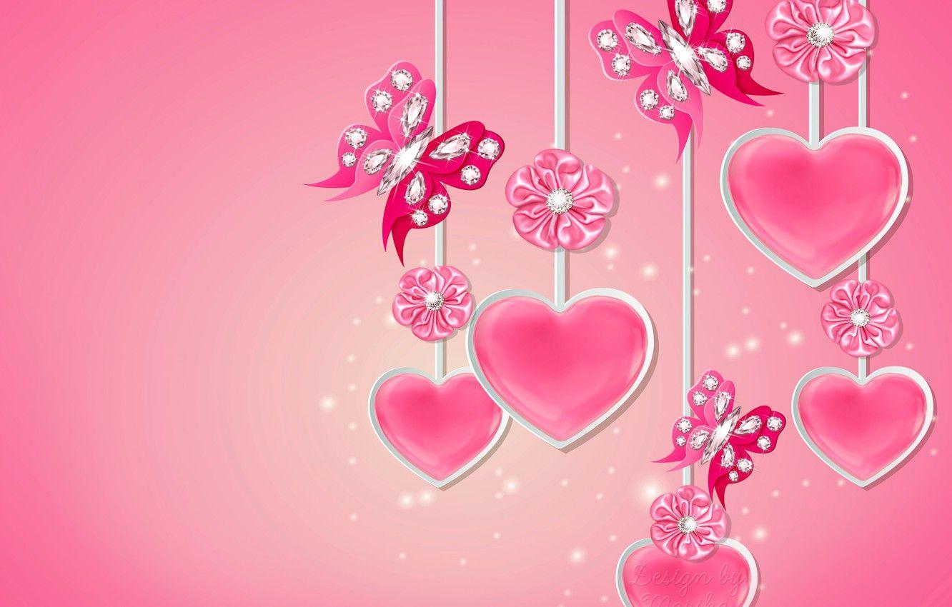 1332x850 Wallpaper butterfly, heart, diamonds, love, bow, heart, pink
