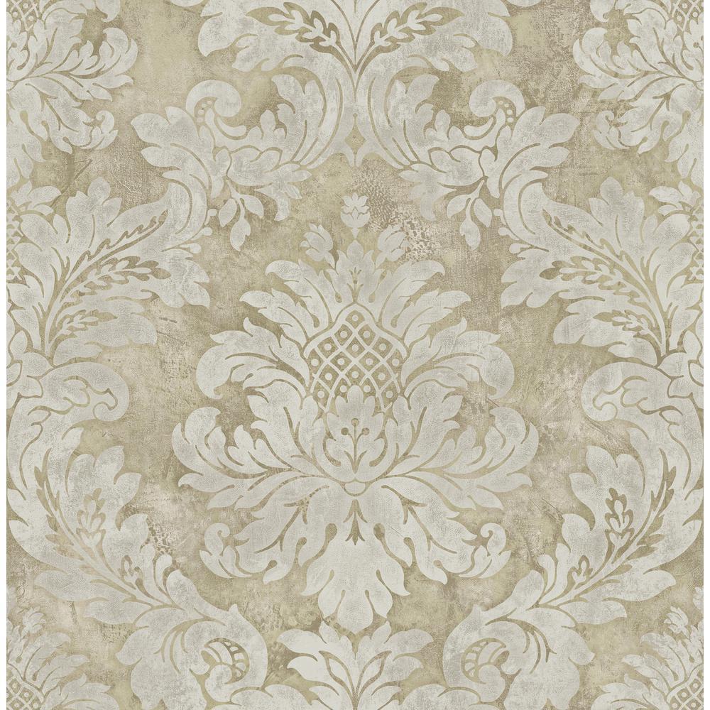 1000x1000 Hampstead Metallic Pewter and Greige Damask Wallpaper