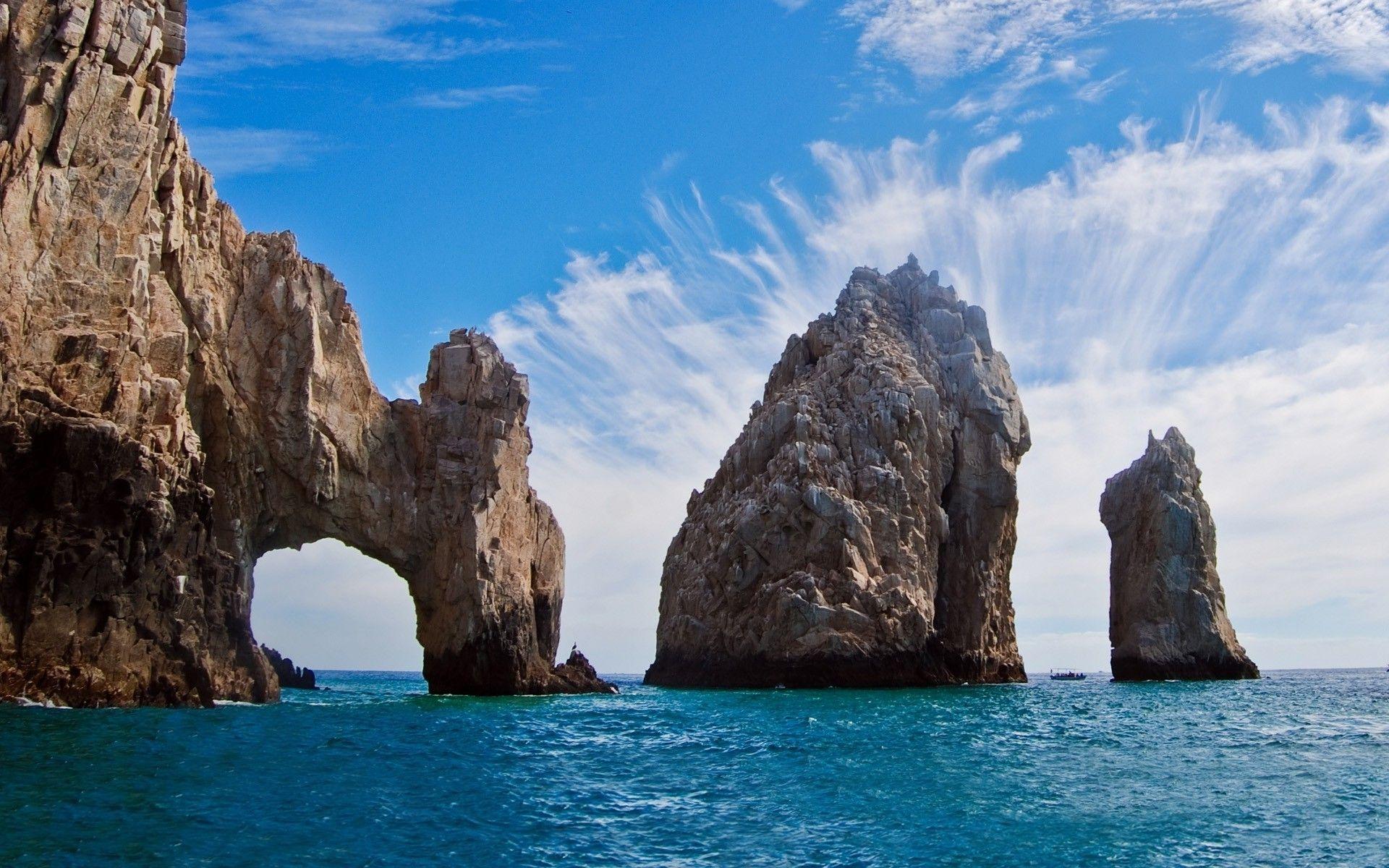 1920x1200 sea rock cliff island beach mexico clouds nature water