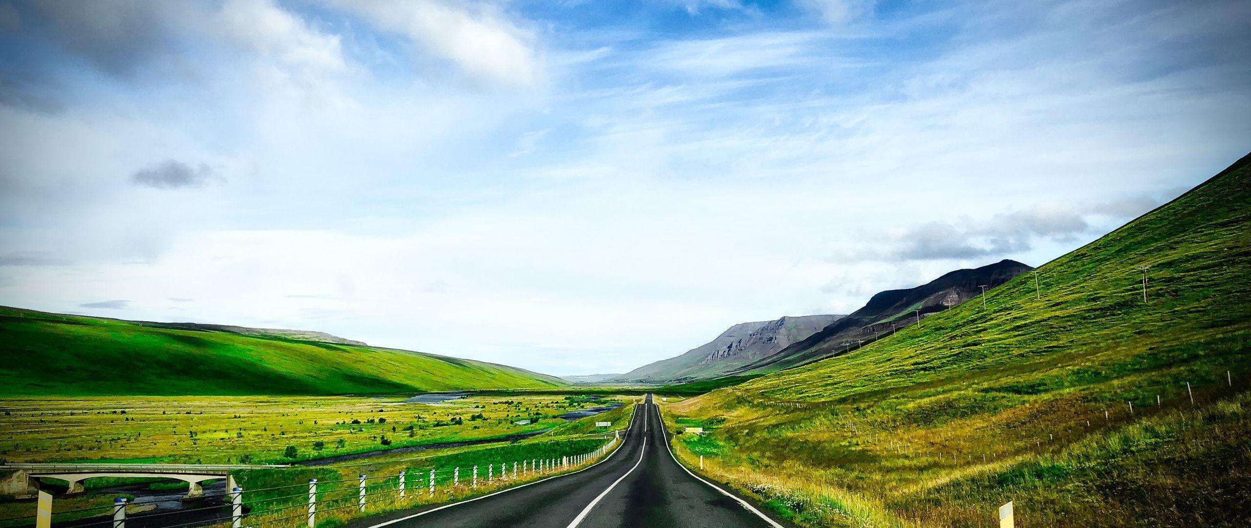 2560x1080 Download Highway, road, landscape, sunny day wallpaper