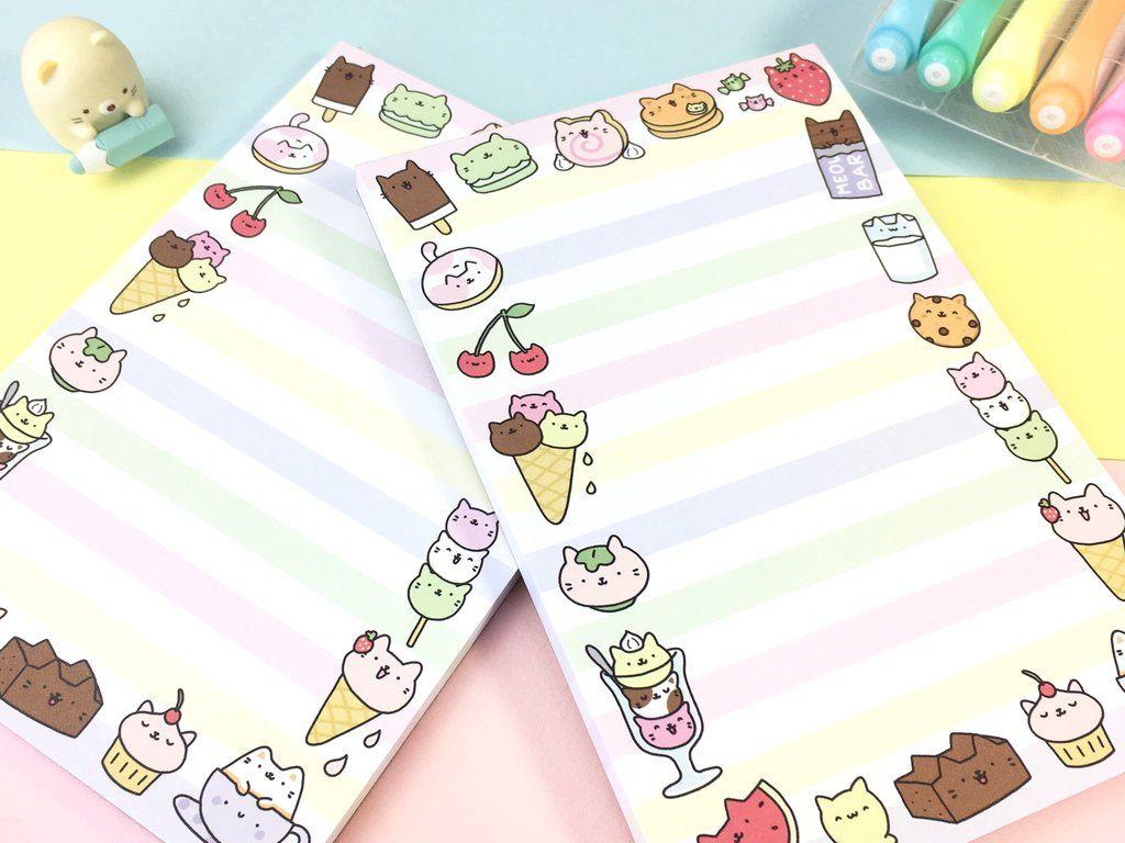 1024x768 Kawaii Kitty Dessert Notepad