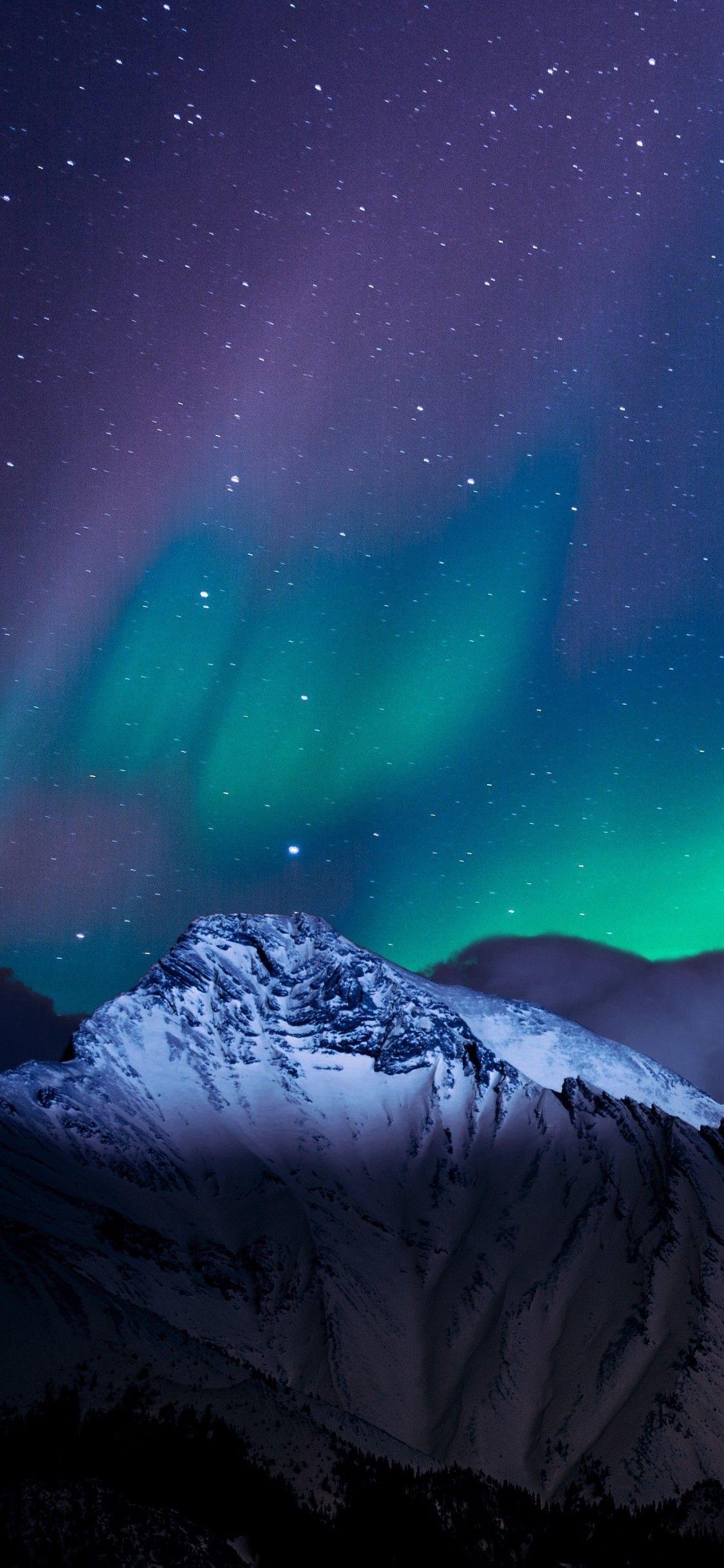 1125x2436 Northern Lights Night Sky Mountains Landscape 4k