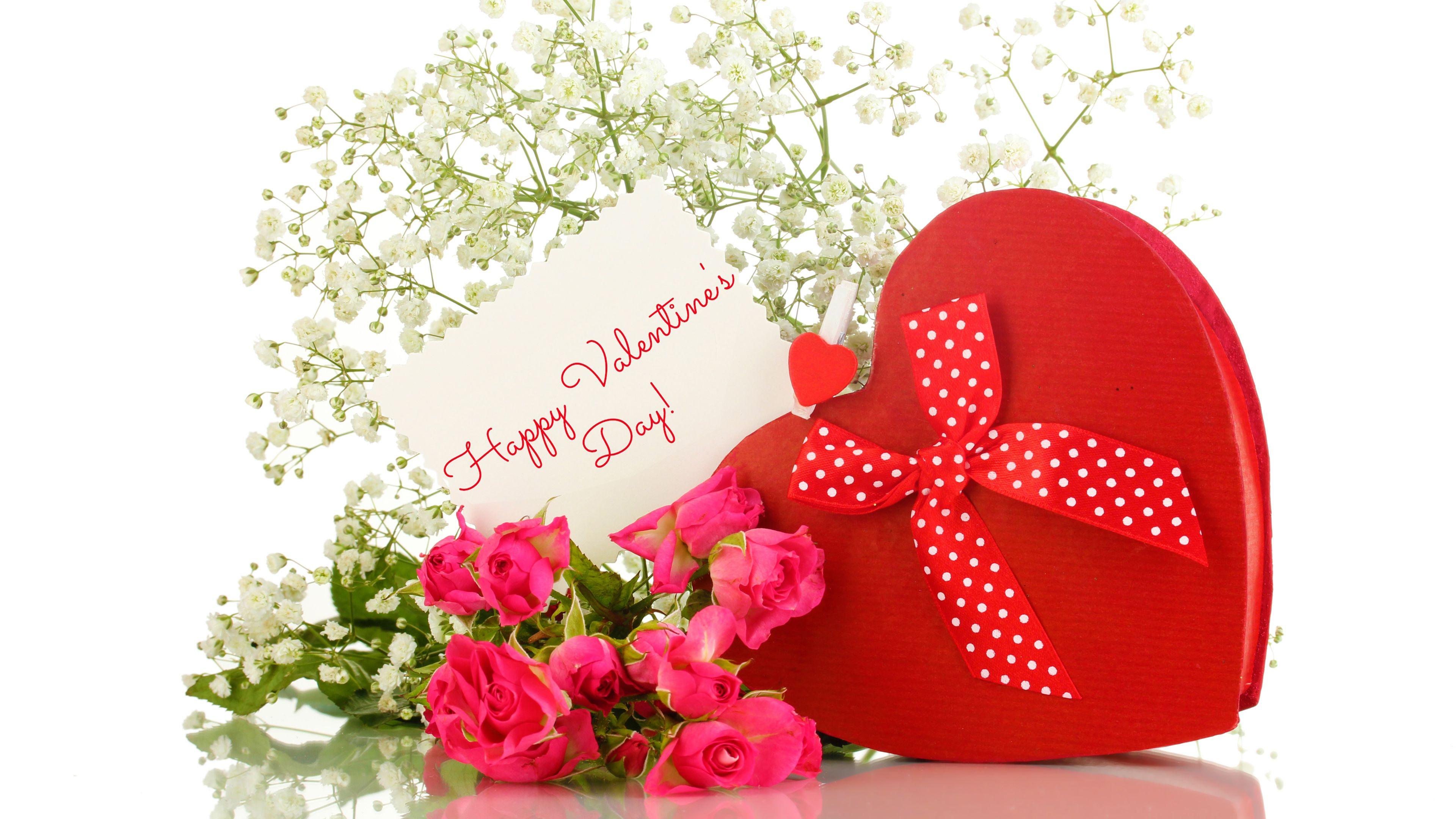 3840x2160 Happy Valentine's Day Giftbox and Flowers 4k Wallpaper