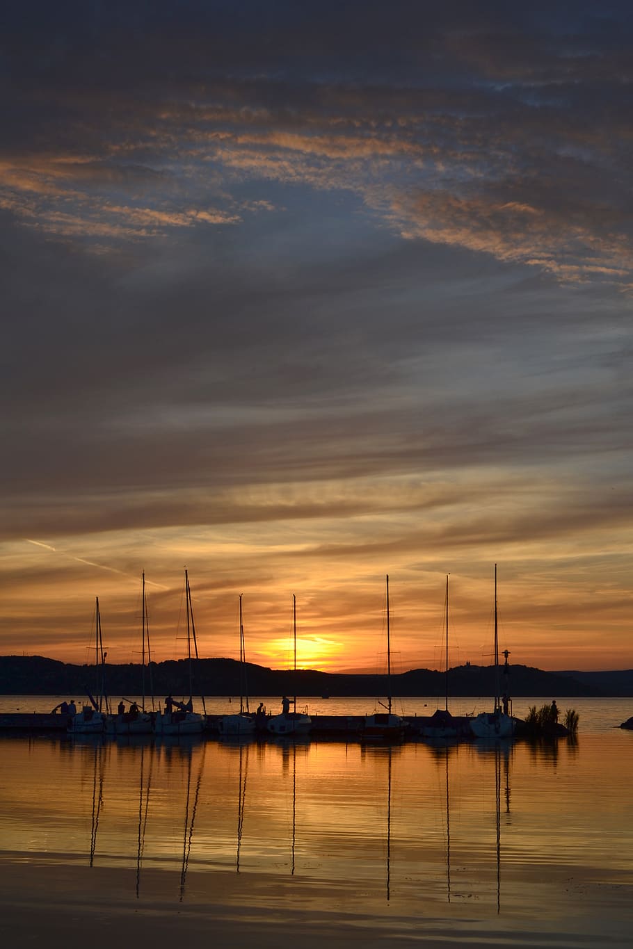 910x1365 HD wallpaper: lake balaton, sunset, port, light, water, landscape, dusk, in the evening
