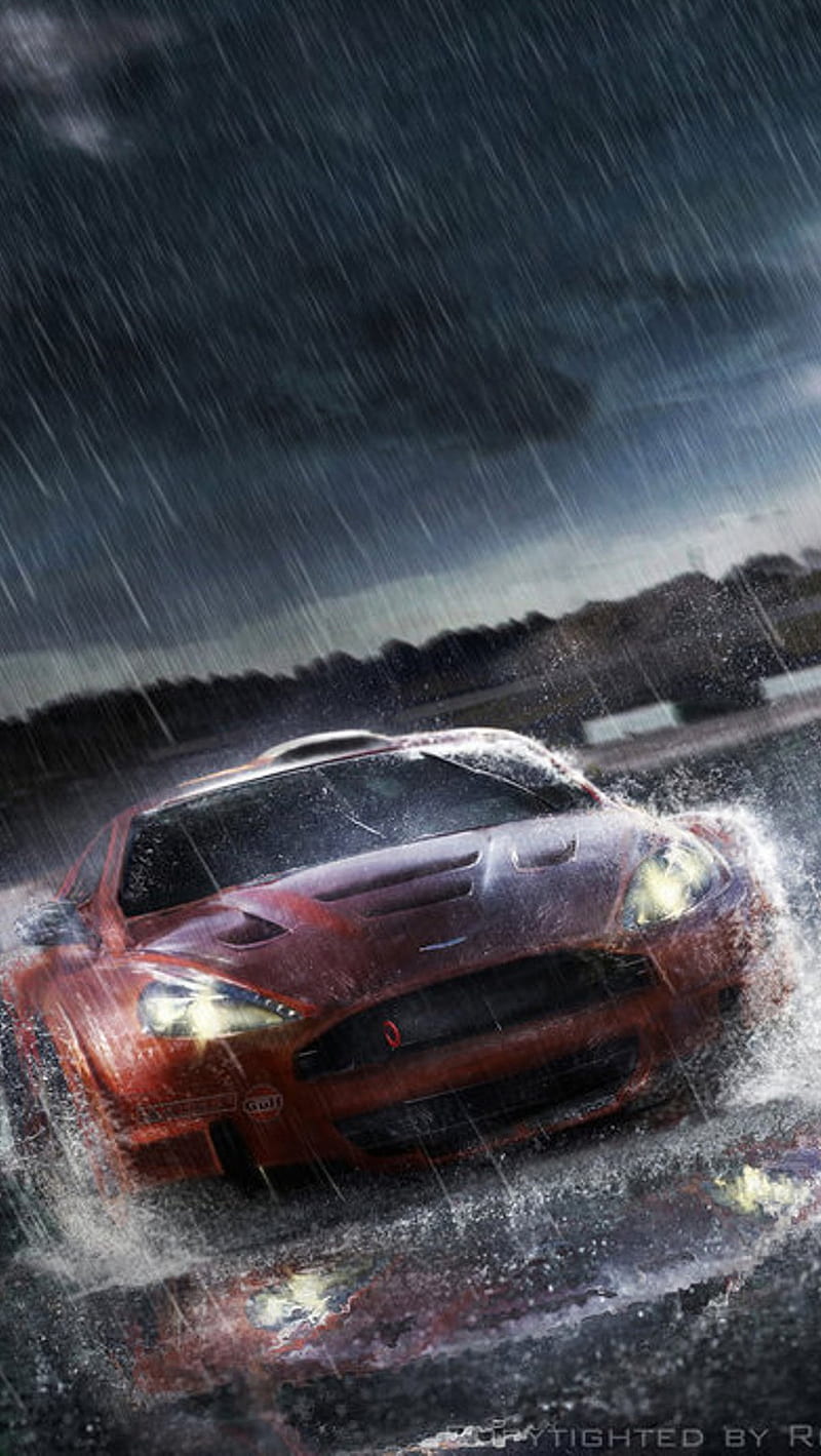 800x1419 Aston Martin, car in rain, HD phone wallpaper