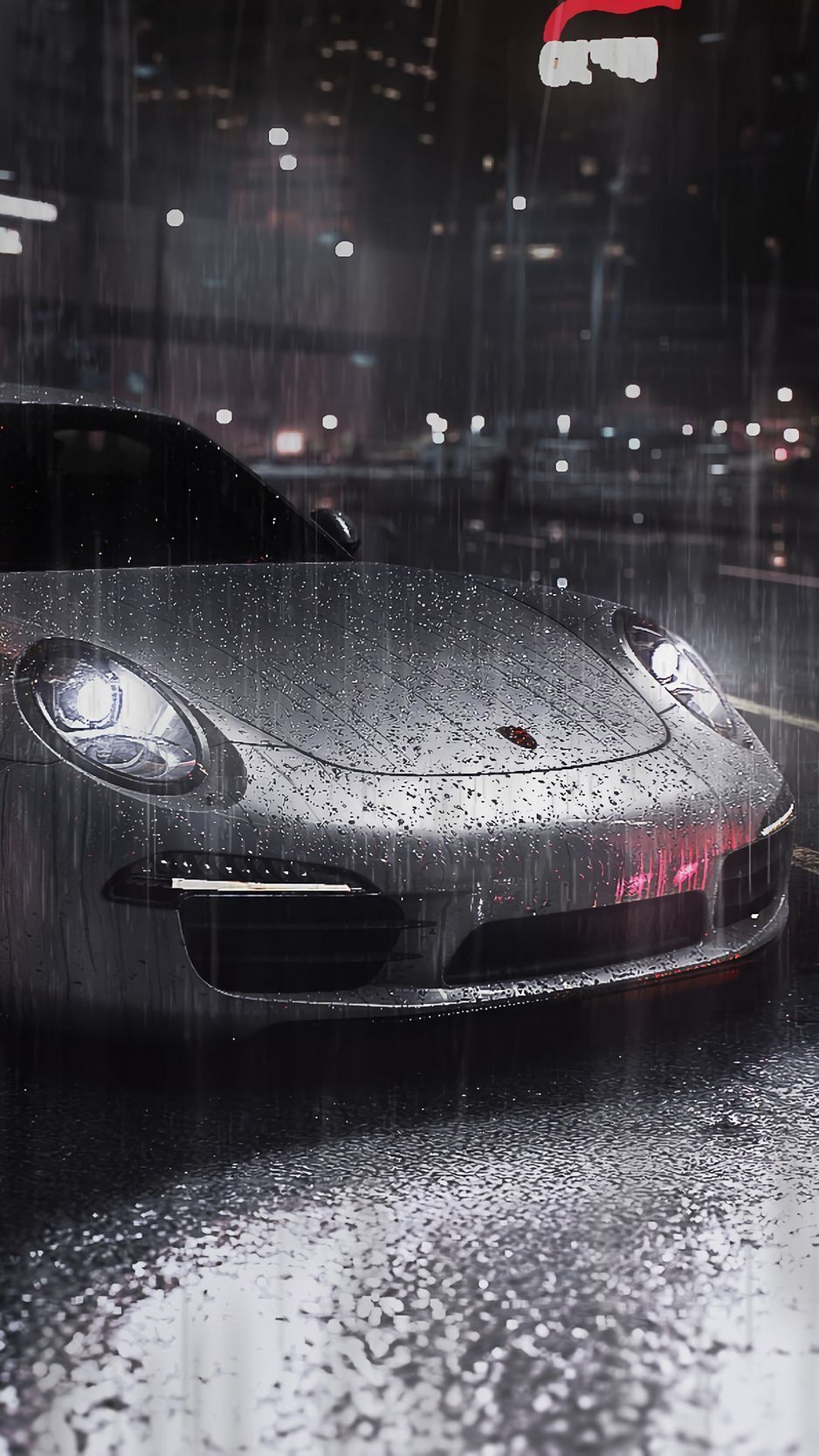 938x1668 Download Wallpaper 938x1668 Car, Sportscar, Gray, Rain, Street Iphone 8 7 6s 6 For Parallax HD Background