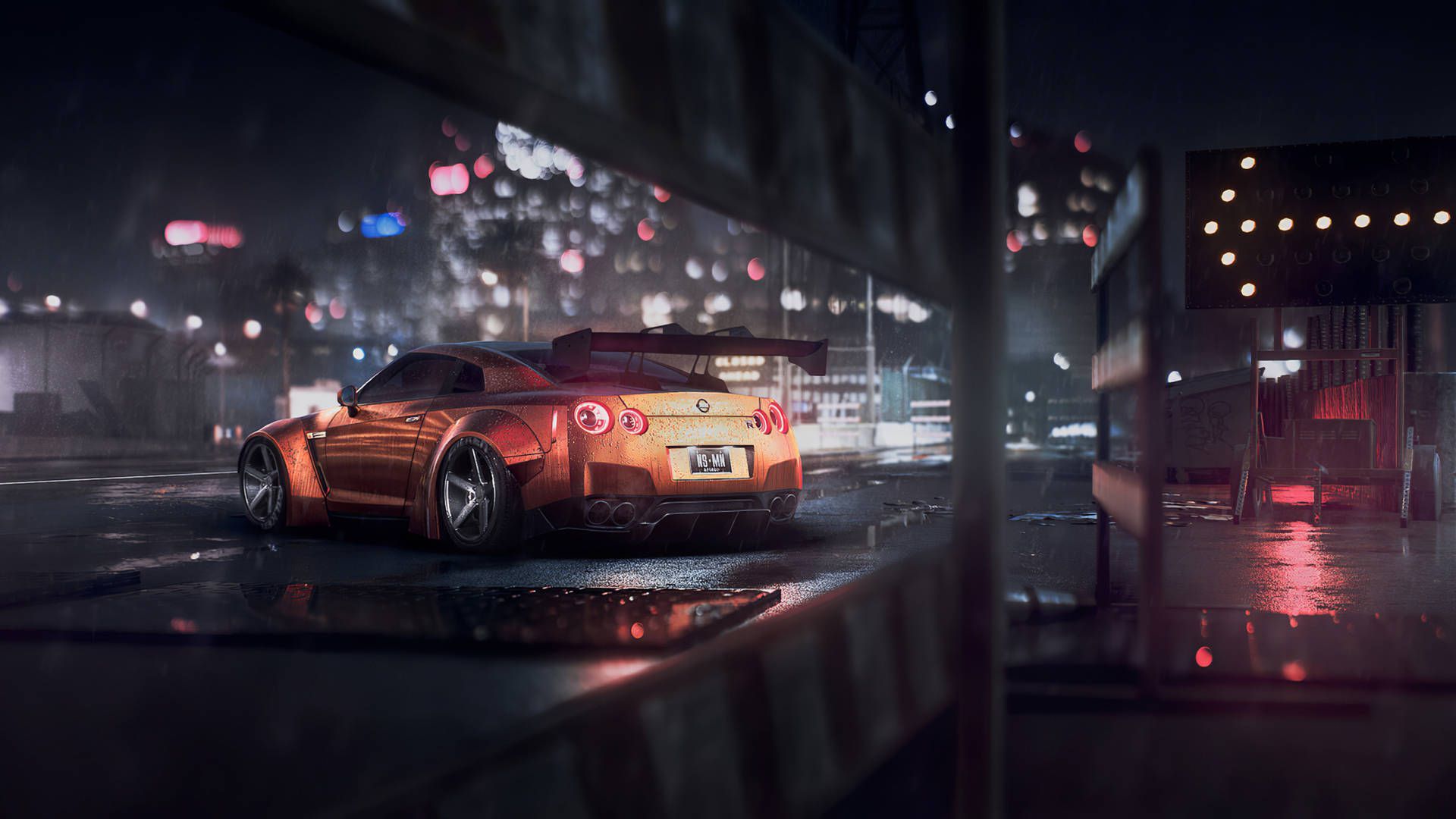 1920x1080 Rain And An Orange Nissan Gt R 4k Wallpaper