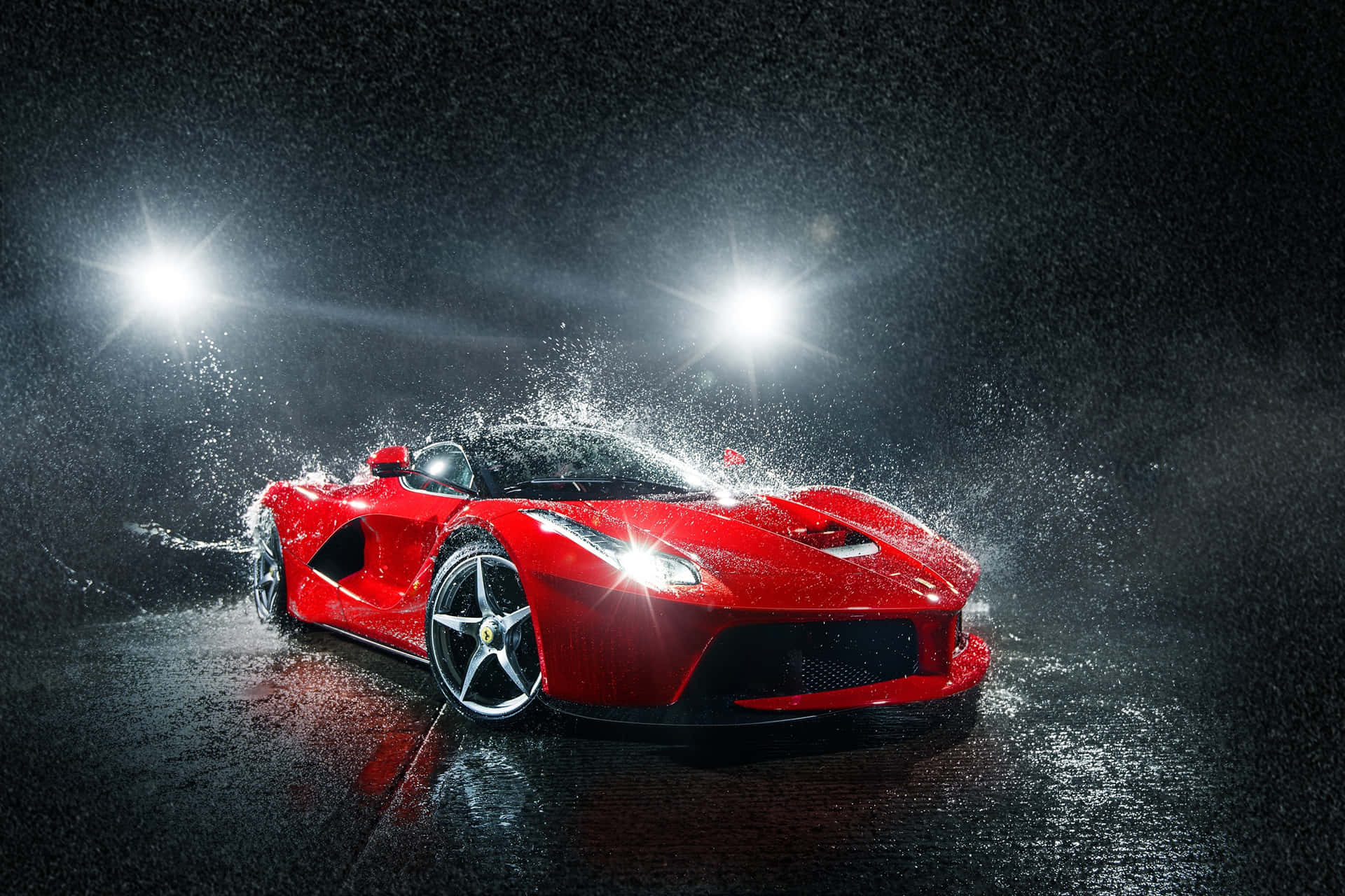 1920x1280 Download Caption: Red Car Experiencing Top Notch Detailing In Rain Wallpaper