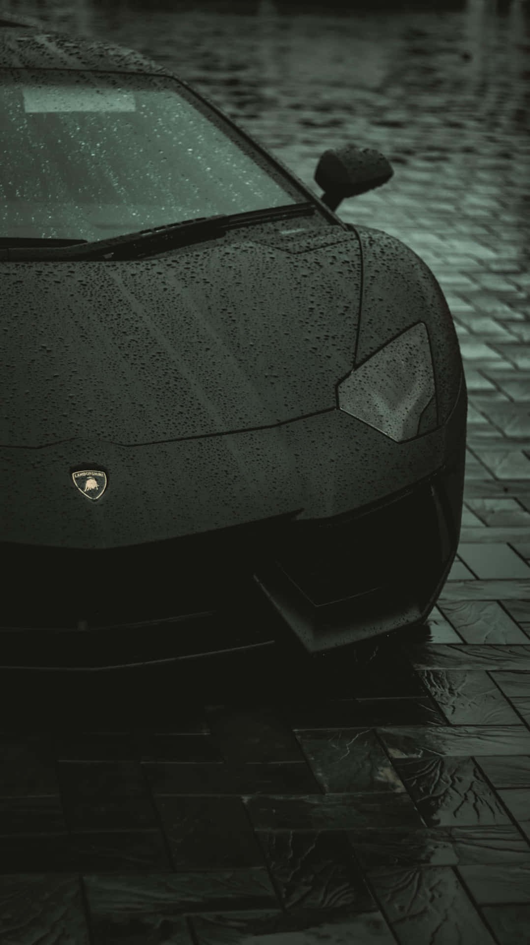 1078x1920 Download Sleek Black Sports Car Rainy Day Wallpaper