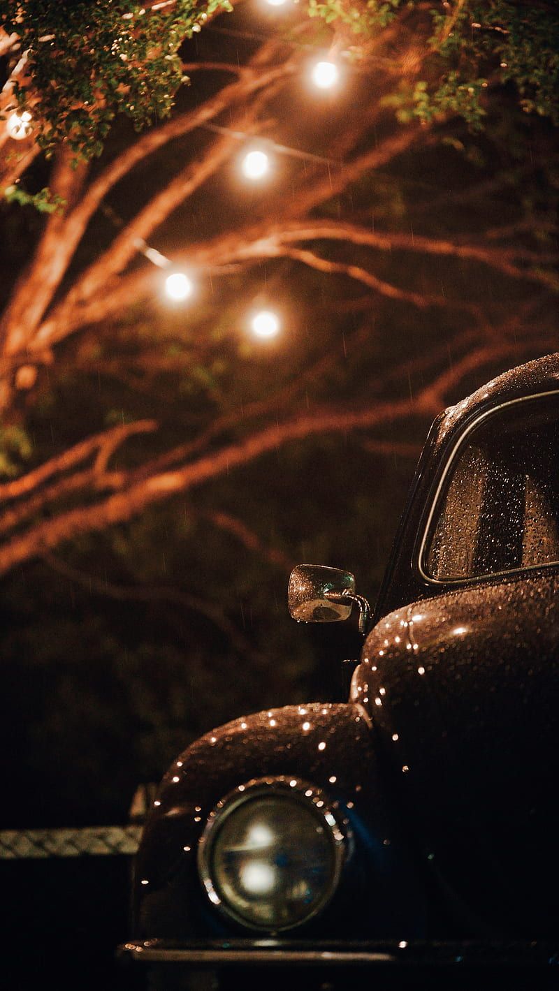 800x1419 Car, retro, black, wet, dark, rain, HD phone wallpaper