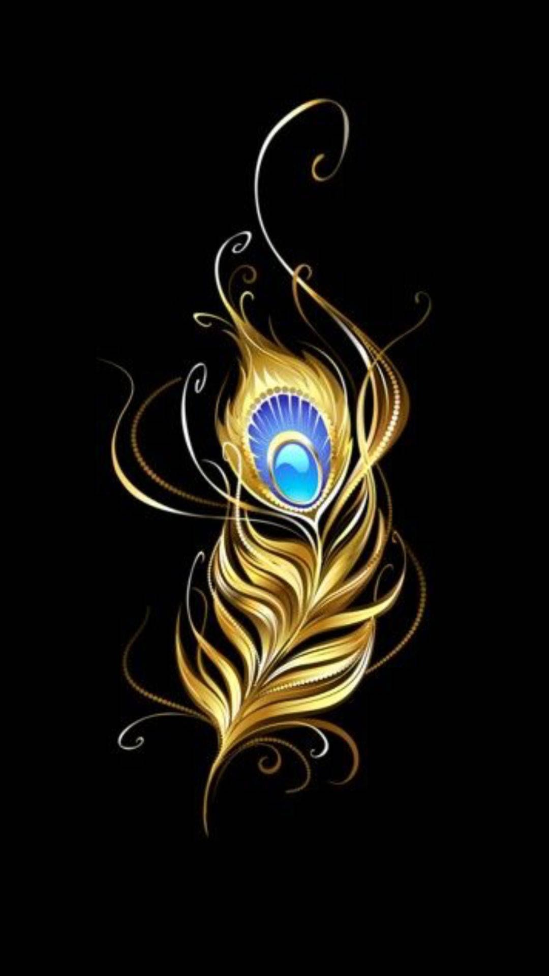1080x1920 Dark Krishna Golden Feather Wallpaper