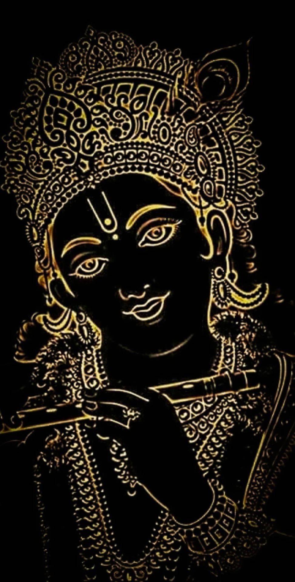 973x1920 Krishna HD Gold Black Art Wallpaper
