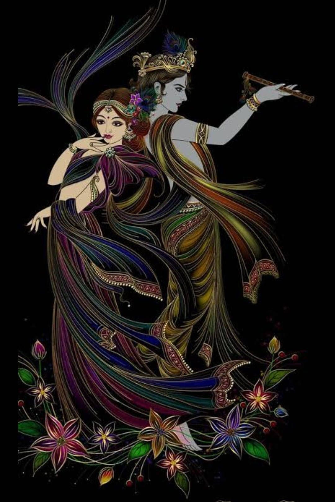 1080x1615 Krishna Ji And Radha Black Background Wallpaper