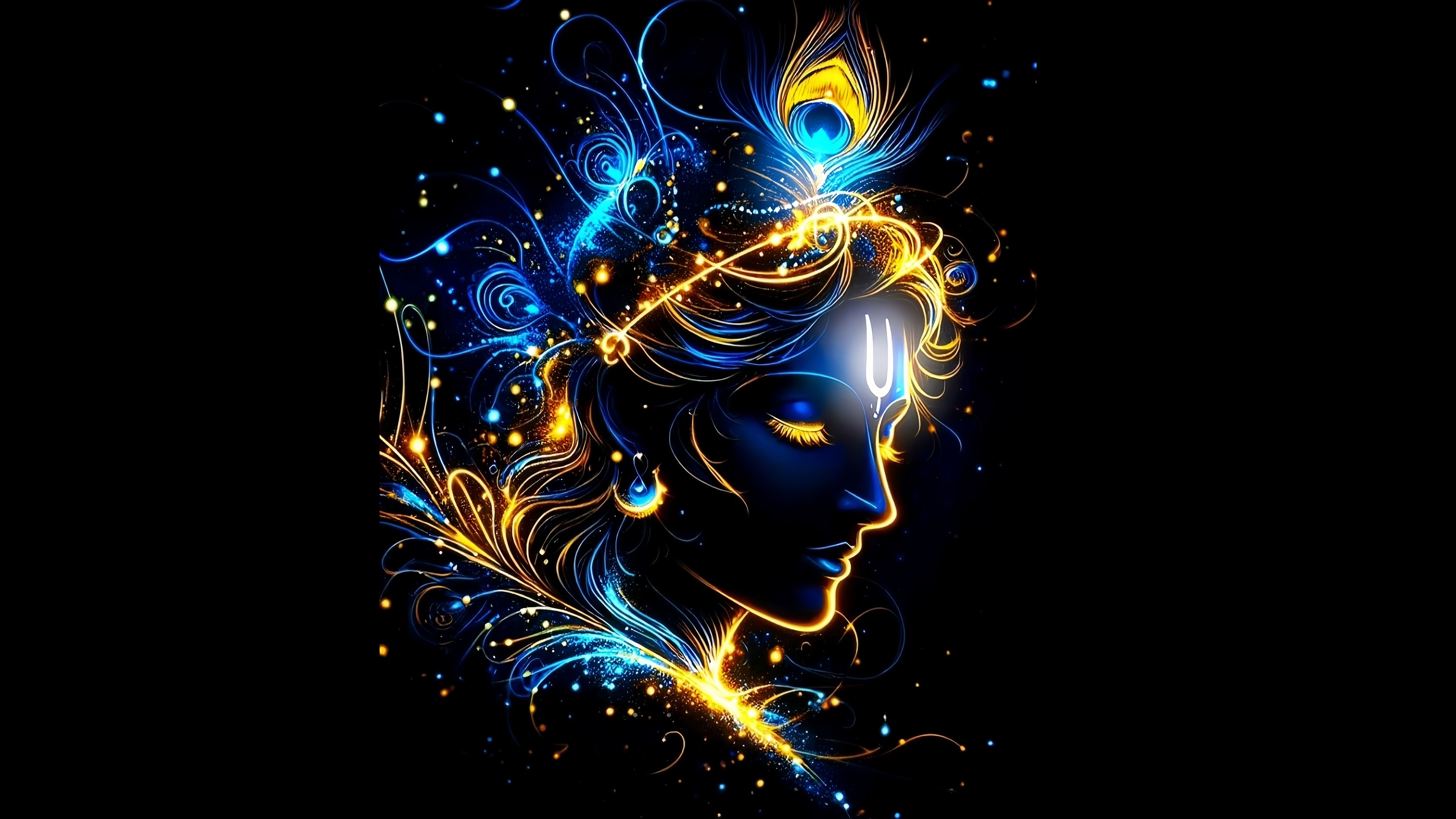 7680x4320 Lord Krishna Wallpaper 4K, Black background, Hindu God, 5K