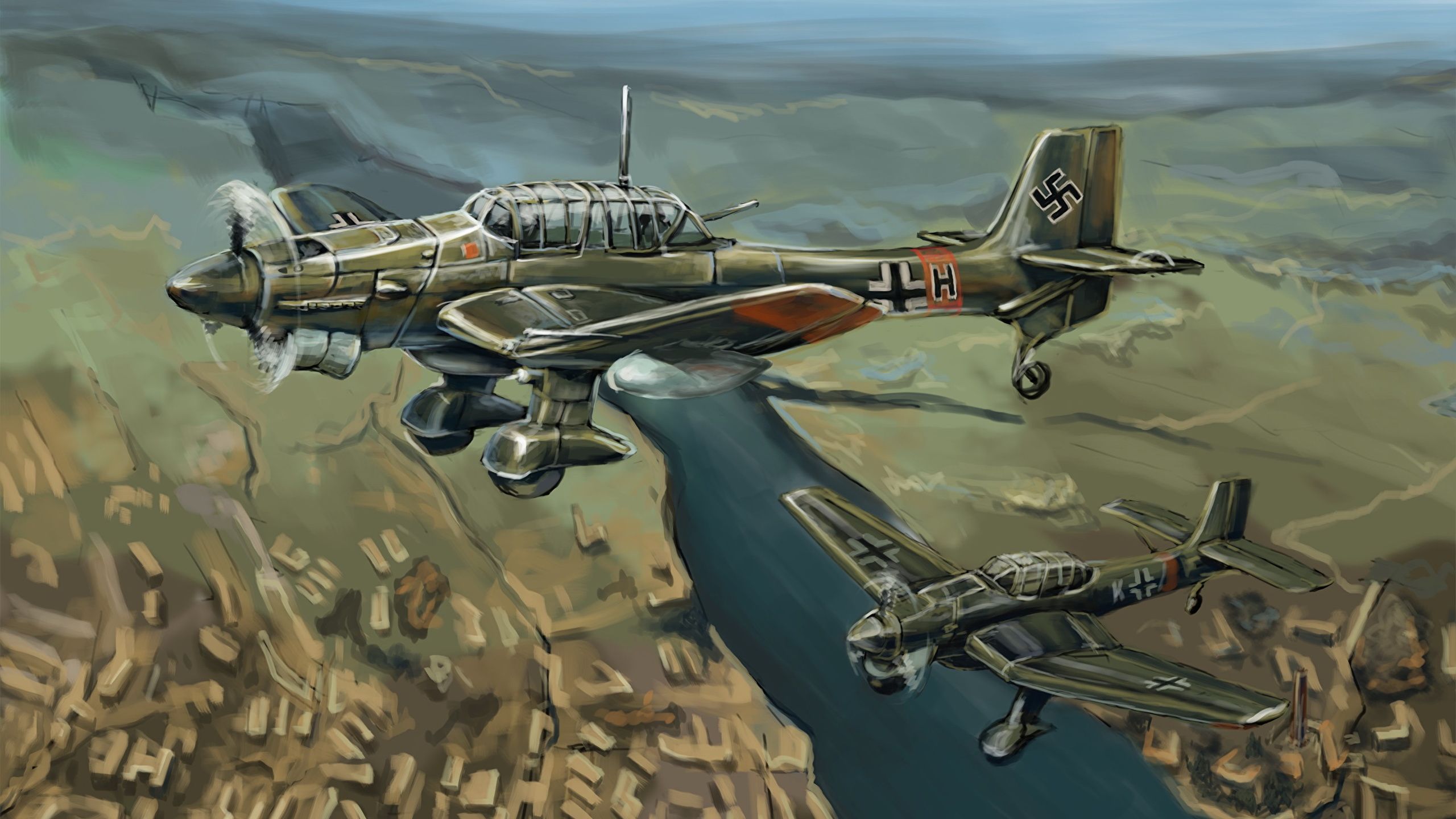 2560x1440 Wallpaper Airplane German Junkers Ju.87 Stuka Painting Art 2560x1440