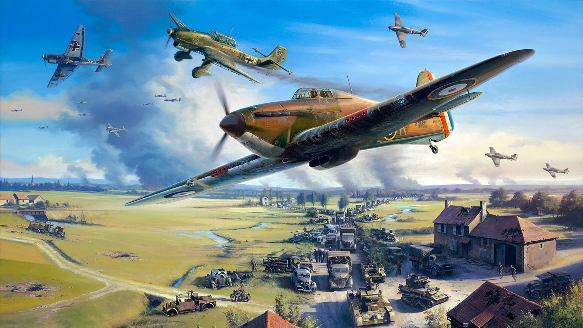 1920x1080 Wallpaper Hawker Hurricane, Nicolas Trudgian, British Single Seat Fighter, Junkers Ju Dunkerque For Mobile And Desktop, Section авиация, Resolution 1920x1080