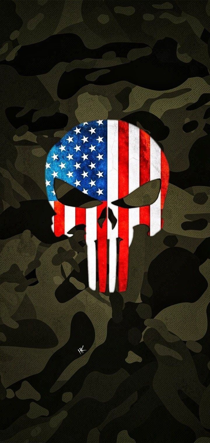 720x1520 American Flag Skull Camouflage Wallpaper
