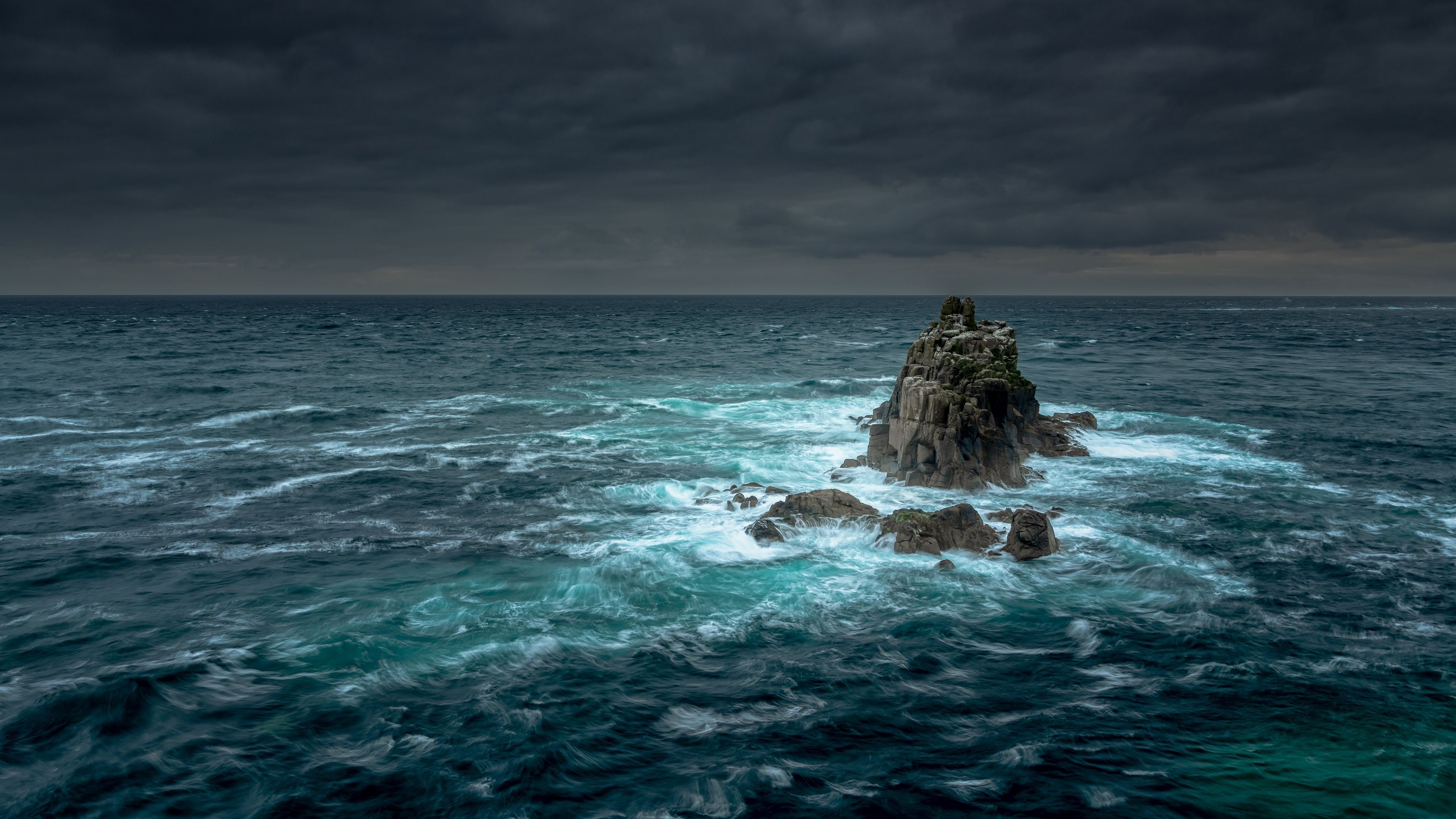 3840x2160 Wallpaper rock, storm, sea, tide for mobile and desktop, section пейзажи, resolution 3840x2160