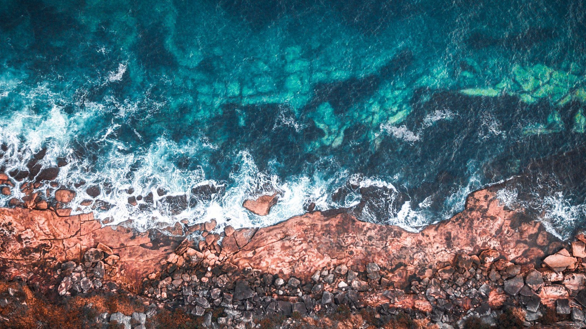 1920x1080 Aerial View Of Ocean Shore Rocks Stones Blue Waves HD Ocean Wallpaper
