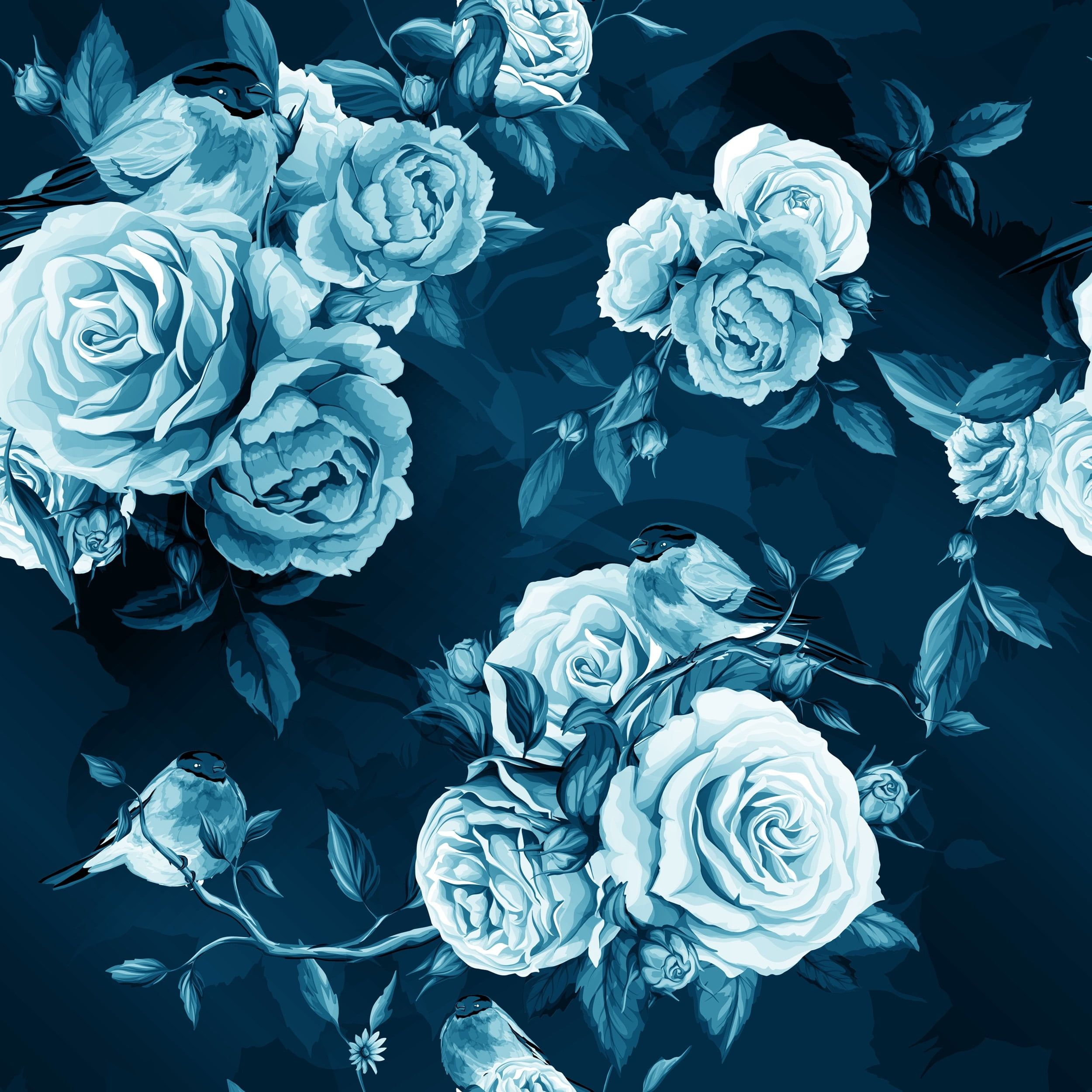 2500x2500 MuralsPrint Removable Vintage Royal Blue Roses Floral Wallpaper, Self Adhesive Vinyl Wall Paper, 10'L X 24''W