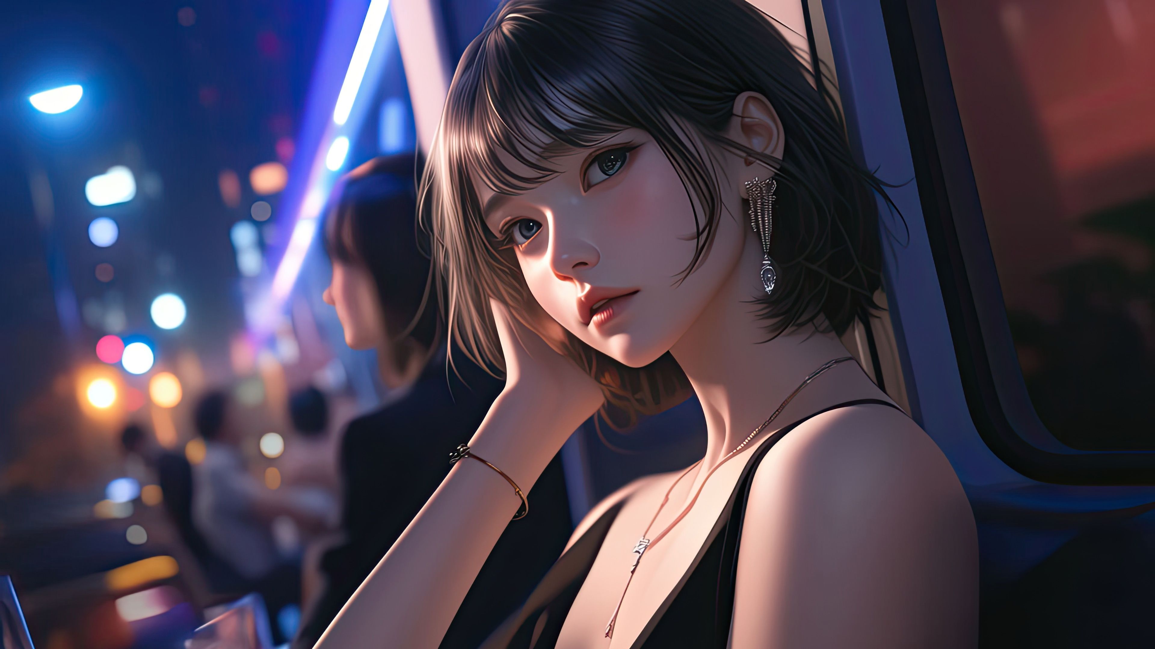 3840x2160 Wallpaper girl, look, asian, AI Art for mobile and desktop, section ии арт, resolution 3840x2160