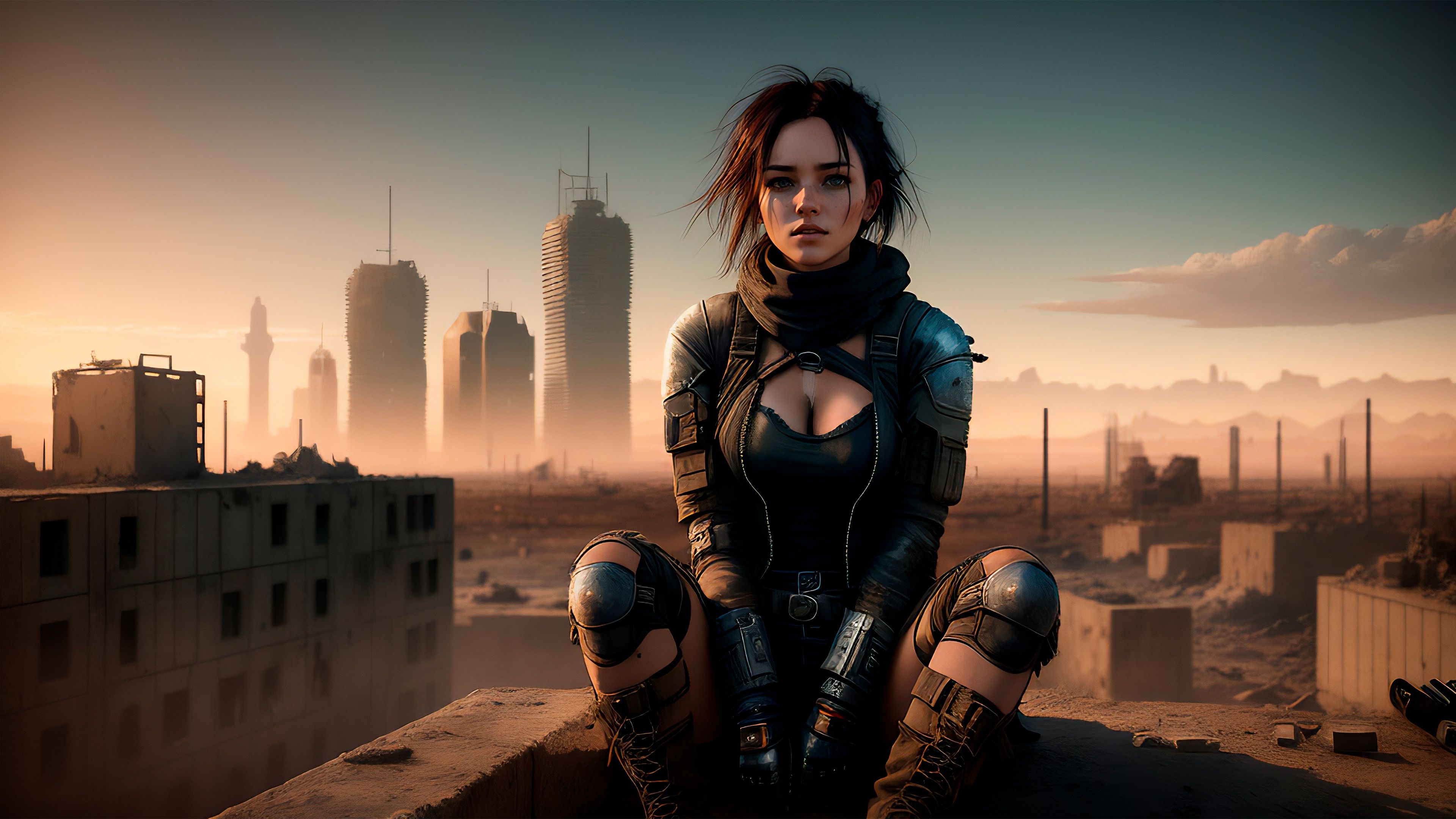 3840x2160 Wallpaper hunter, apocalypse, AI Art, Cyberpunk Girl for mobile and desktop, section фантастика, resolution 3840x2160