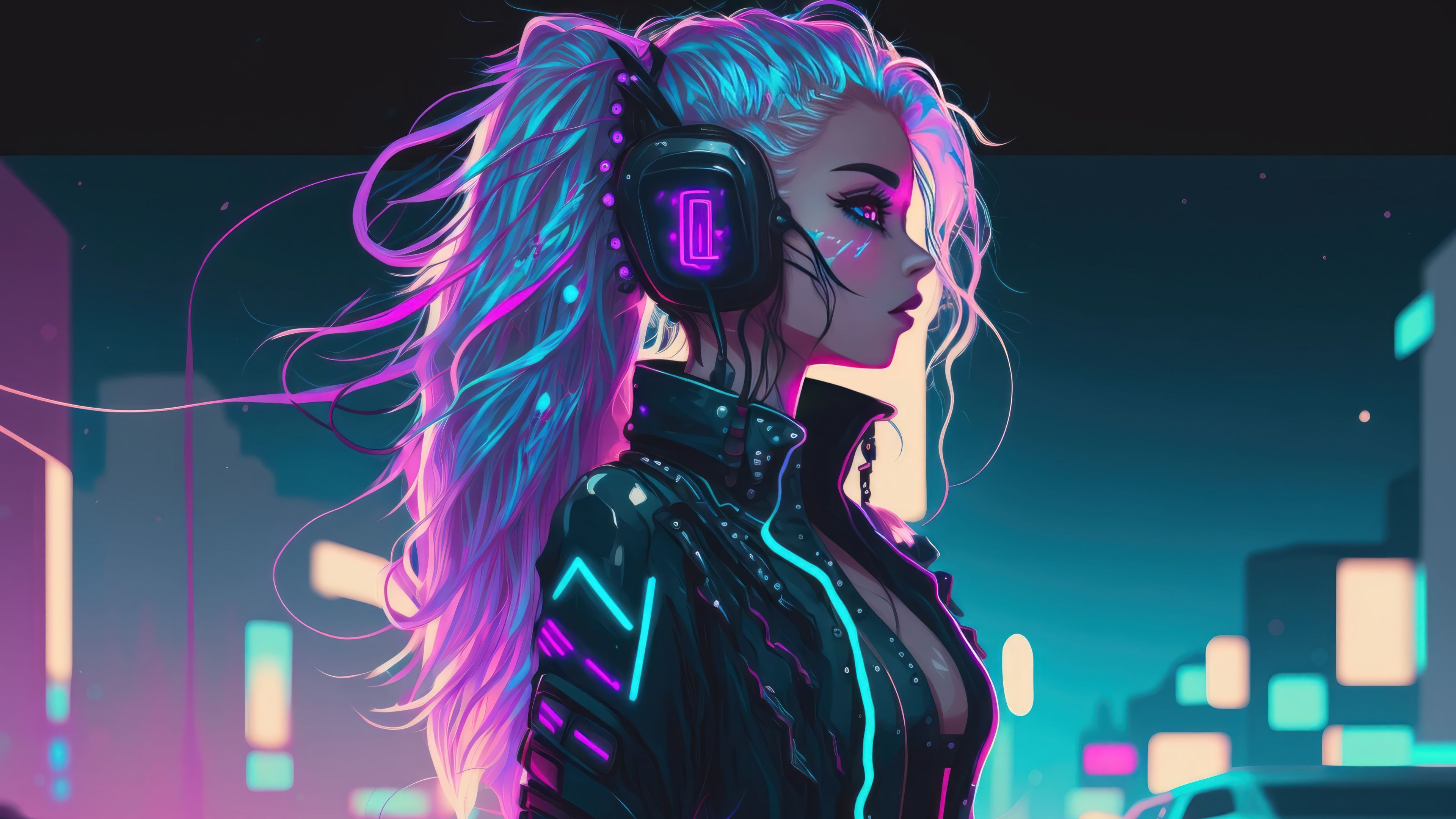 3840x2160 Wallpaper Girl, Art, Sci Fi, Cyberpunk, AI Generated For Mobile And Desktop, Section ии арт, Resolution 3840x2160