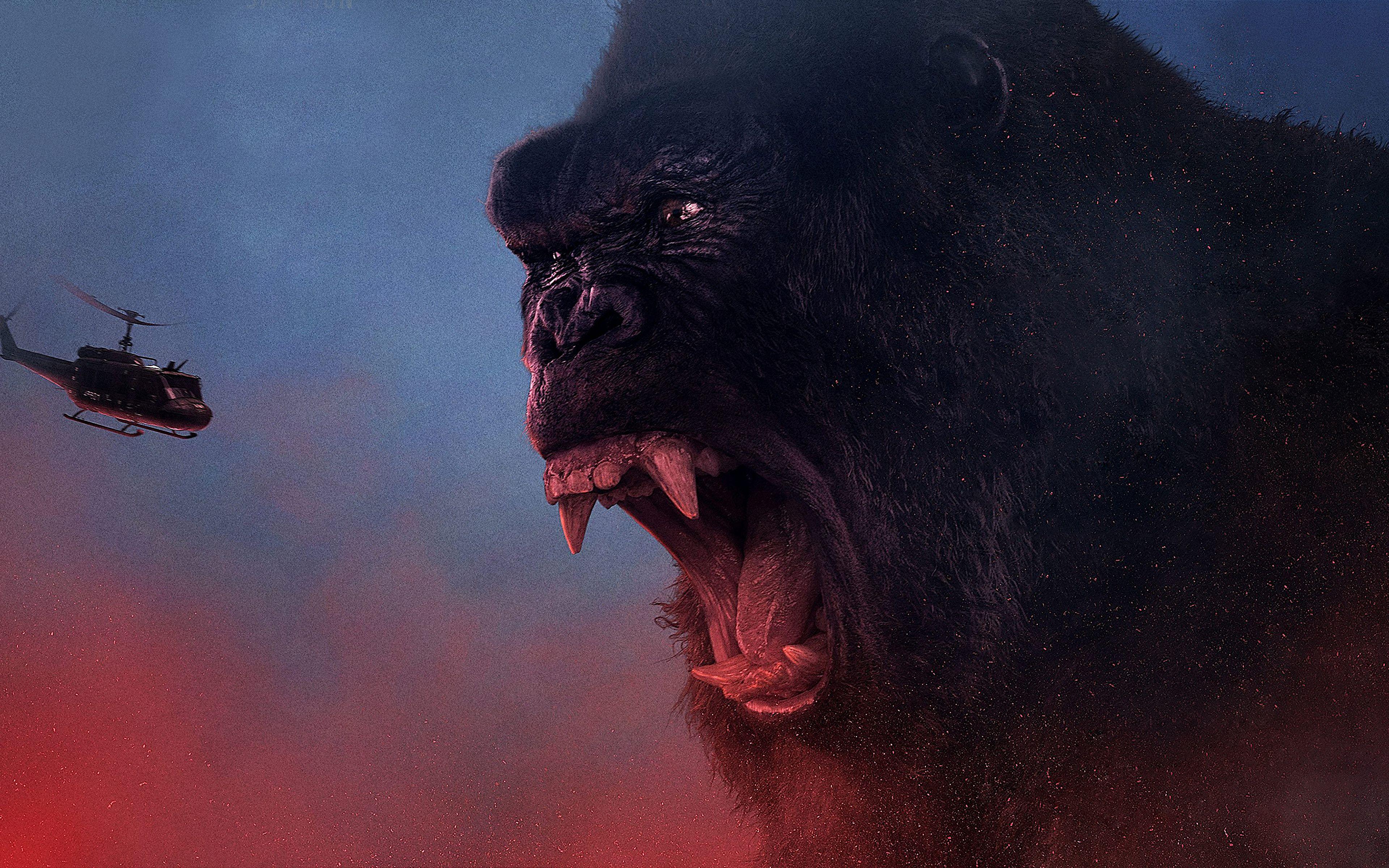 3840x2400 Image Kong: Skull Island Helicopters Monkeys Canine tooth