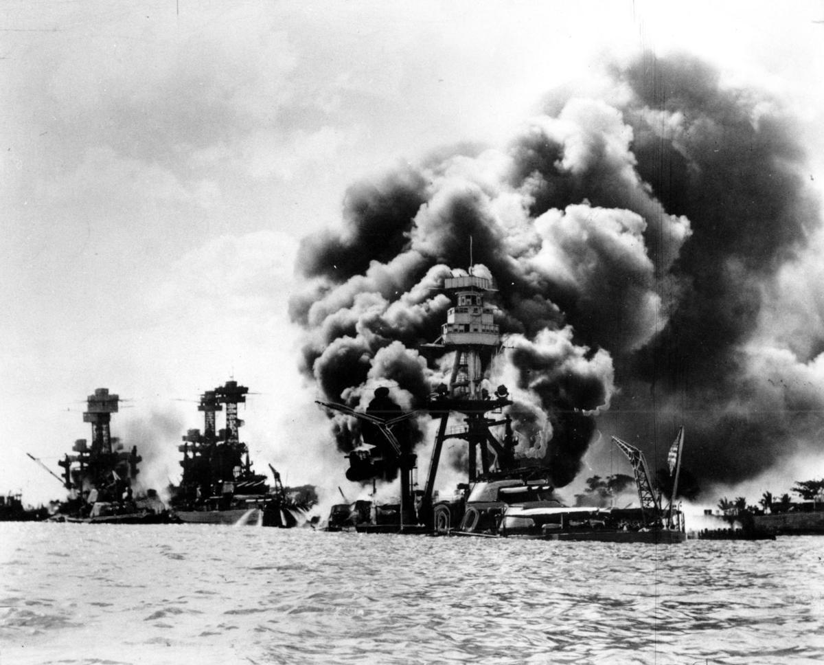 1200x968 historical photo of the attack on Pearl Harbor. AP