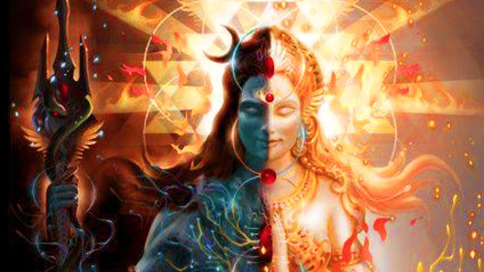 1920x1080 Wallpaper of God Ardhanarishvara Shiva and Parvati. HD