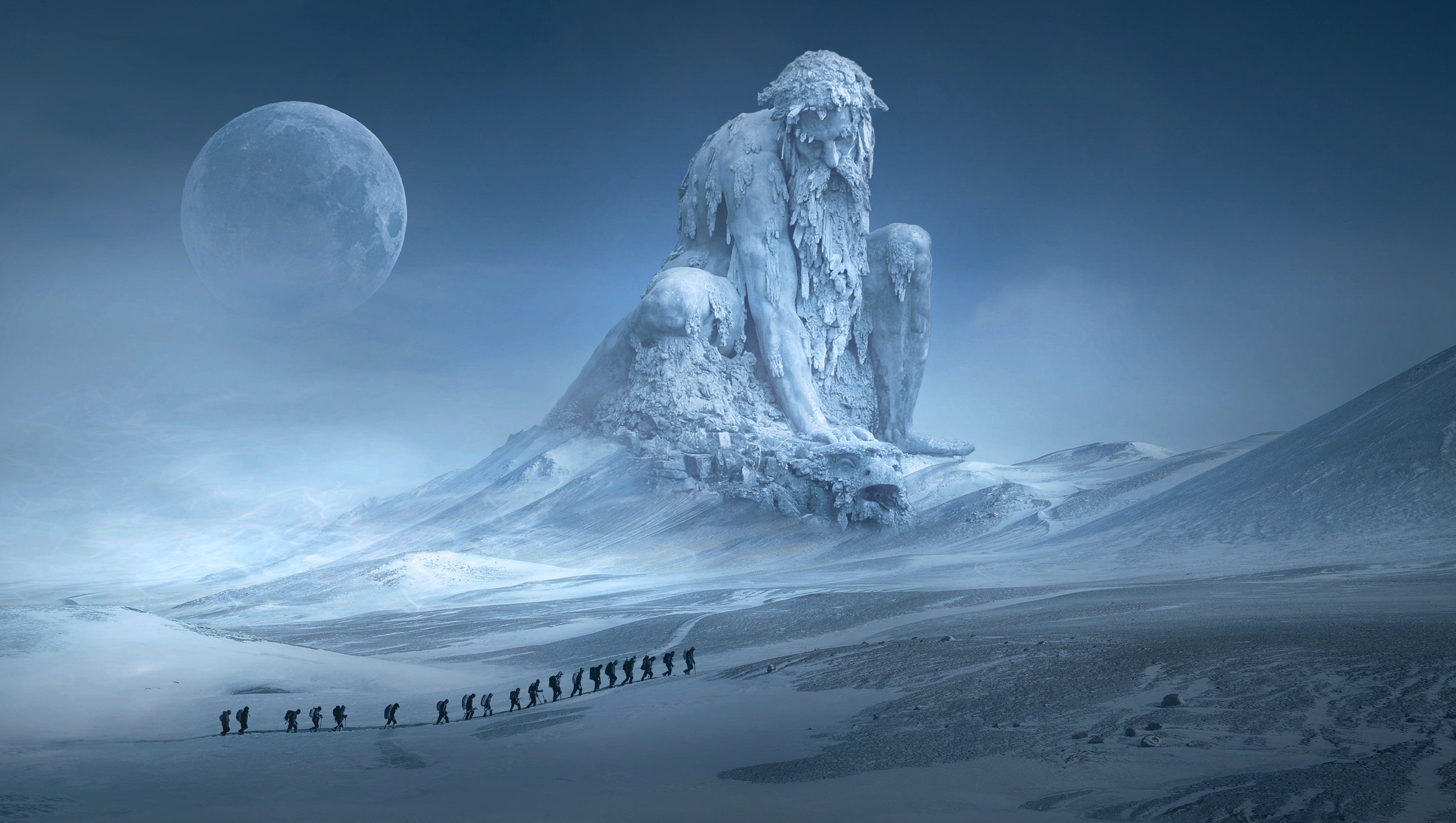 5000x2830 Fantasy Landscape Mountains Human Wallpaper and Free