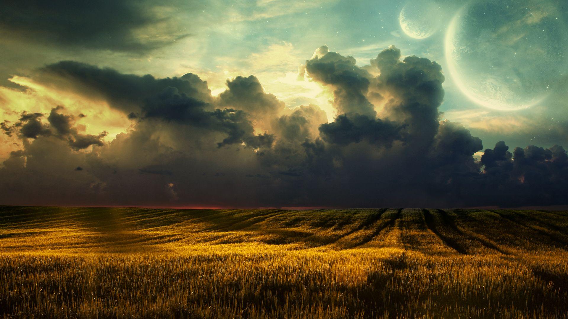 1920x1080 Fantasy Landscape With Giant Moons HD Wallpaperx1080