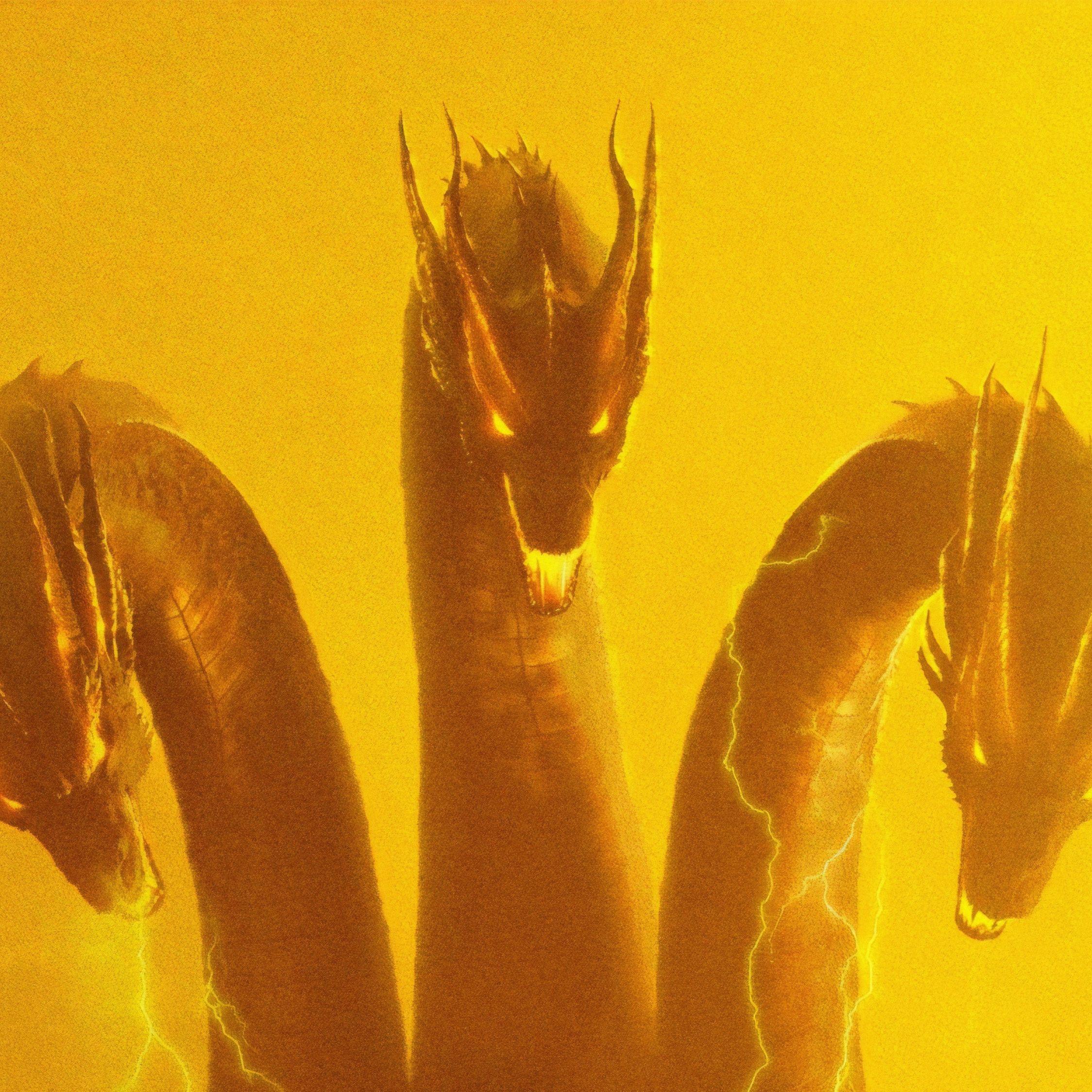 2248x2248 Download 2248x2248 wallpaper three head dragon, godzilla