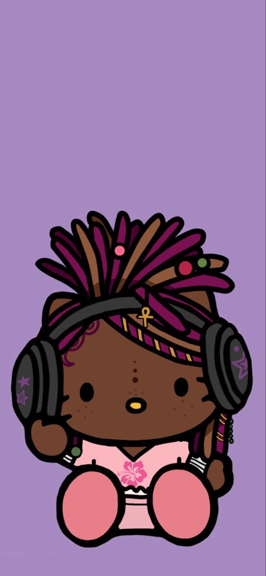 888x1920 Download Hello Kitty Baddie Characterwith Headphones Wallpaper