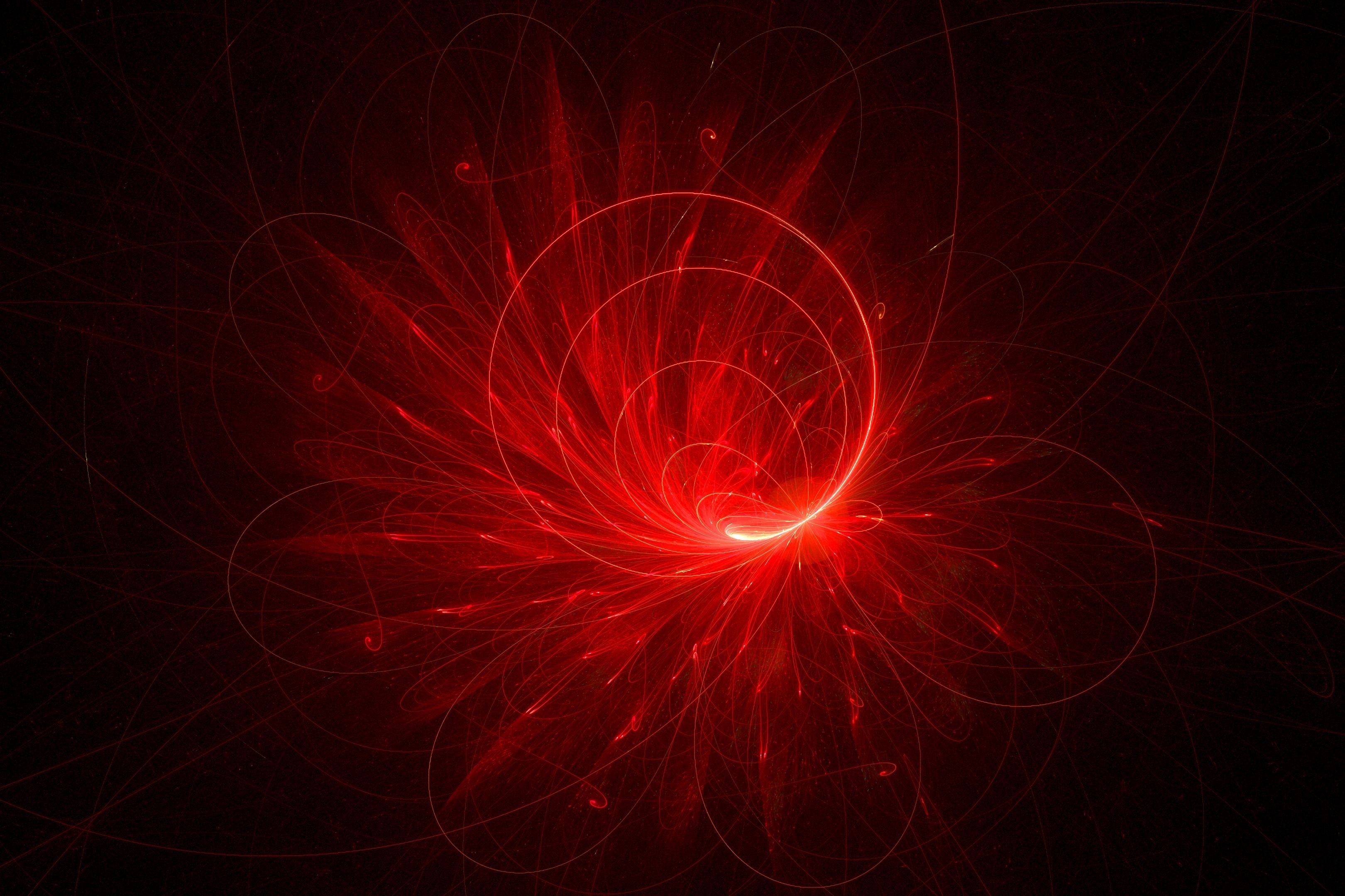 3240x2160 Download wallpaper 3240x2160 fractal, lines, glare, glow, red HD background