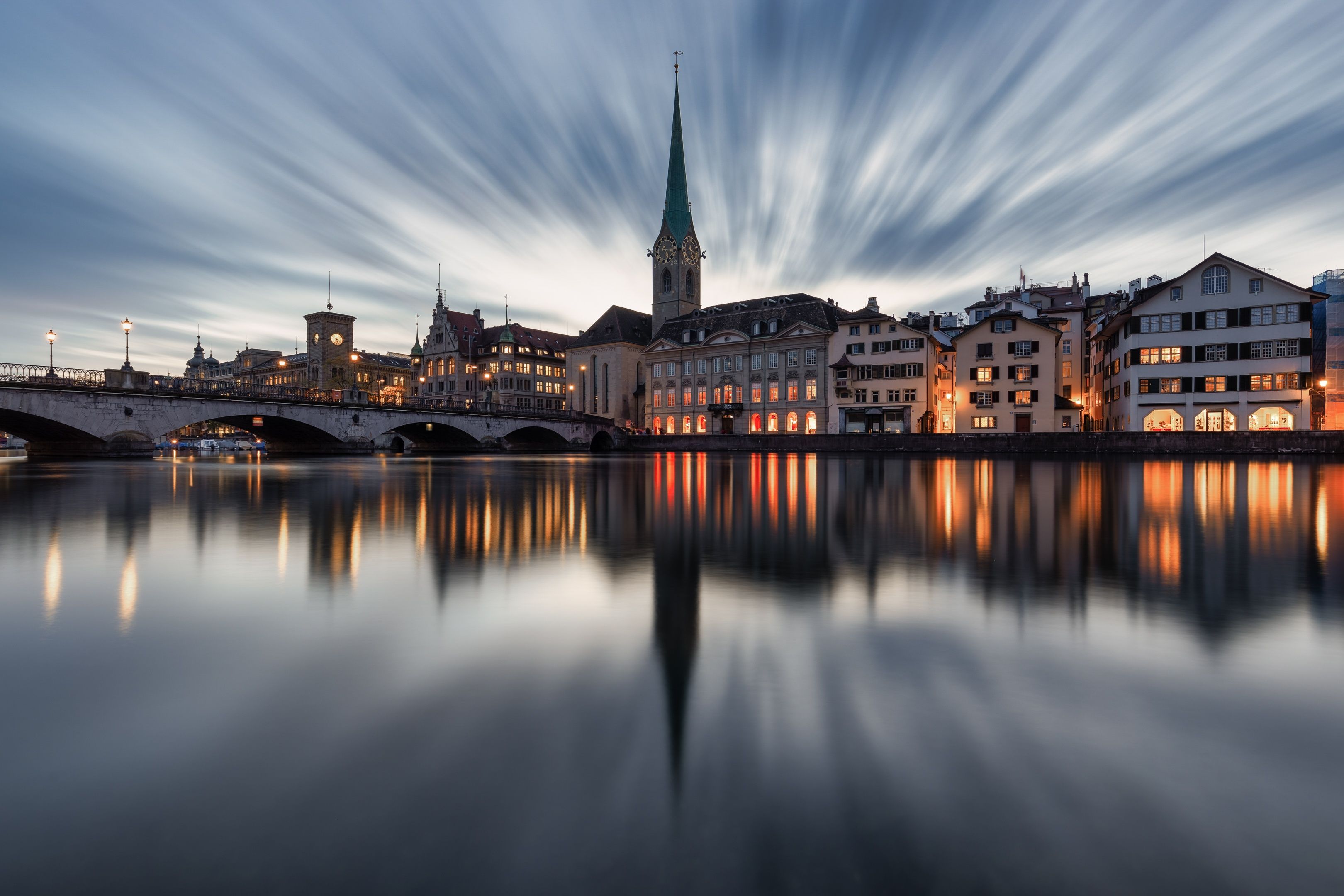 3240x2160 Download Reflection Switzerland Man Made Zurich HD Wallpaper