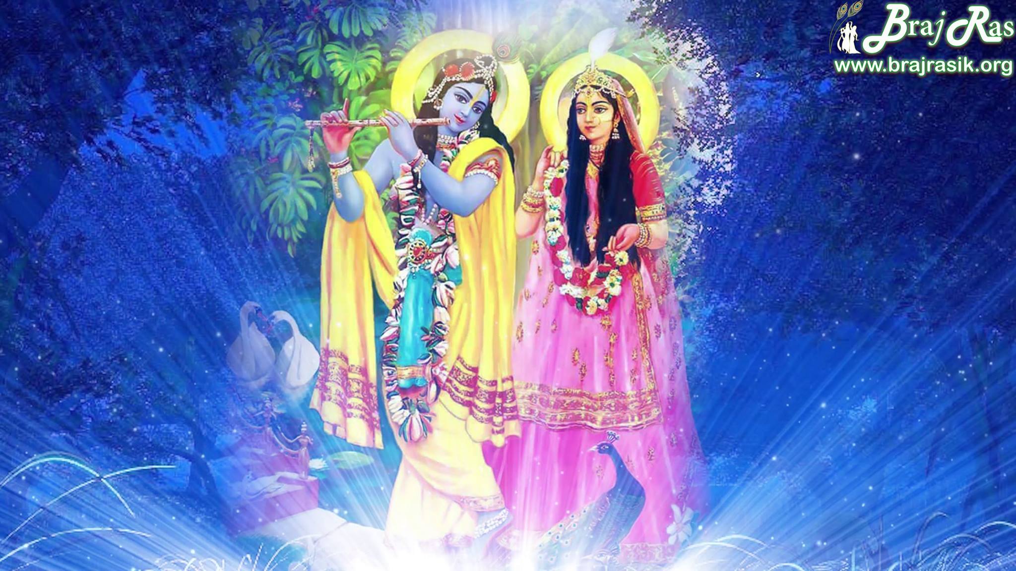 2048x1152 Radha Krishn appearing in Moonlight during Raas Leela. [Braj Ras desktop retouched wallpaper of Shri Radha Krishna]. Photo. Braj Ras of Braj Vrindavan