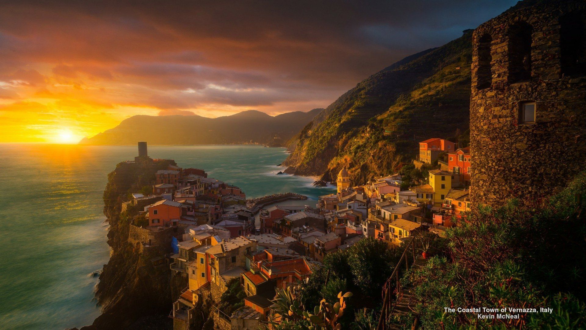 1920x1080 Download Mountain Ocean Sunset Village House Italy Vernazza Photography HDR HD Wallpaper