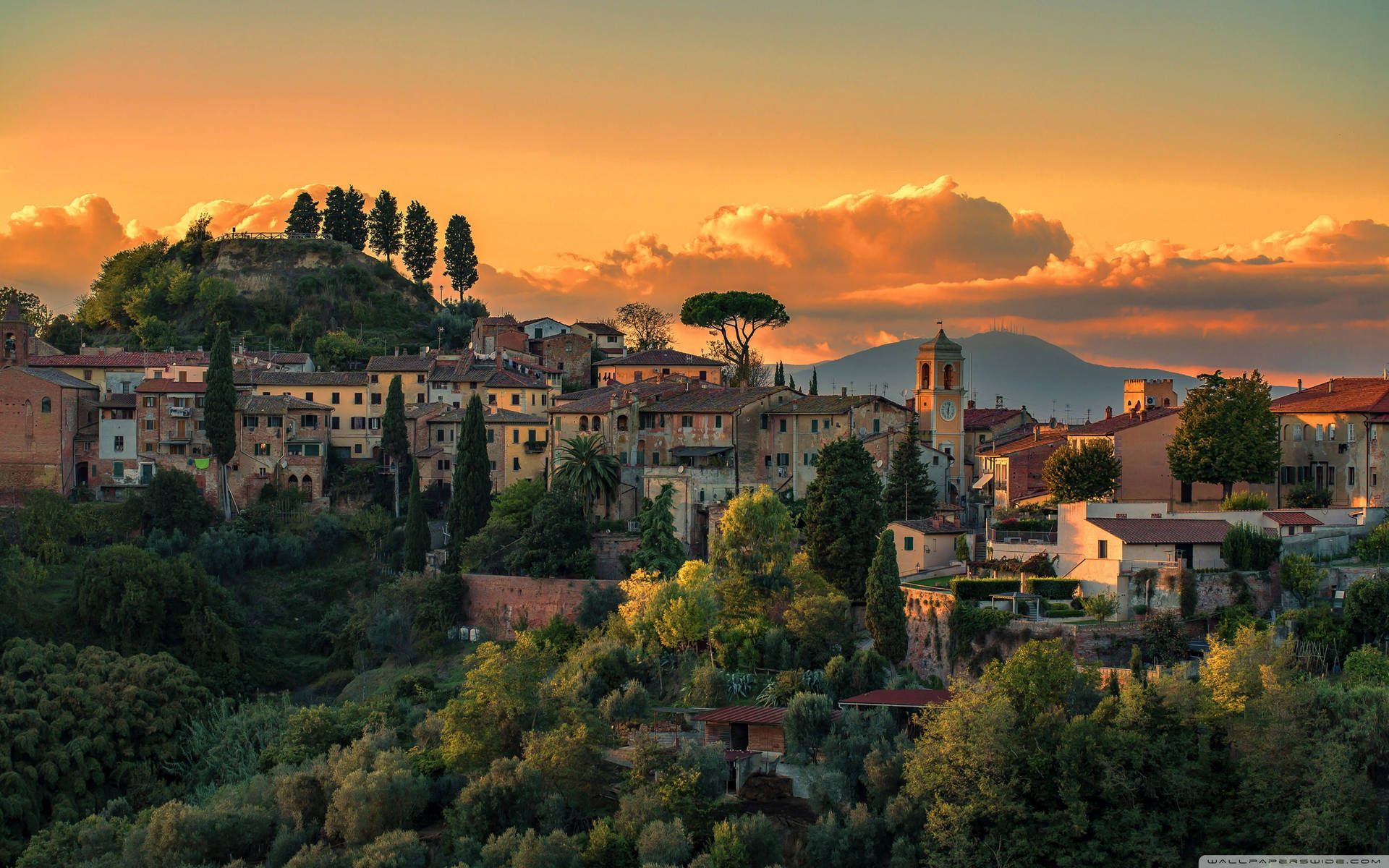 1920x1200 Download Sunset Over A Village Tuscany Wallpaper