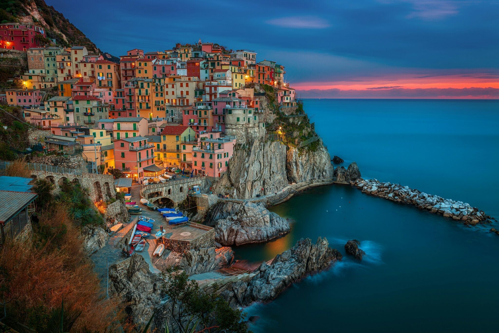 2048x1365 Download Sunset Italy Man Made Manarola HD Wallpaper