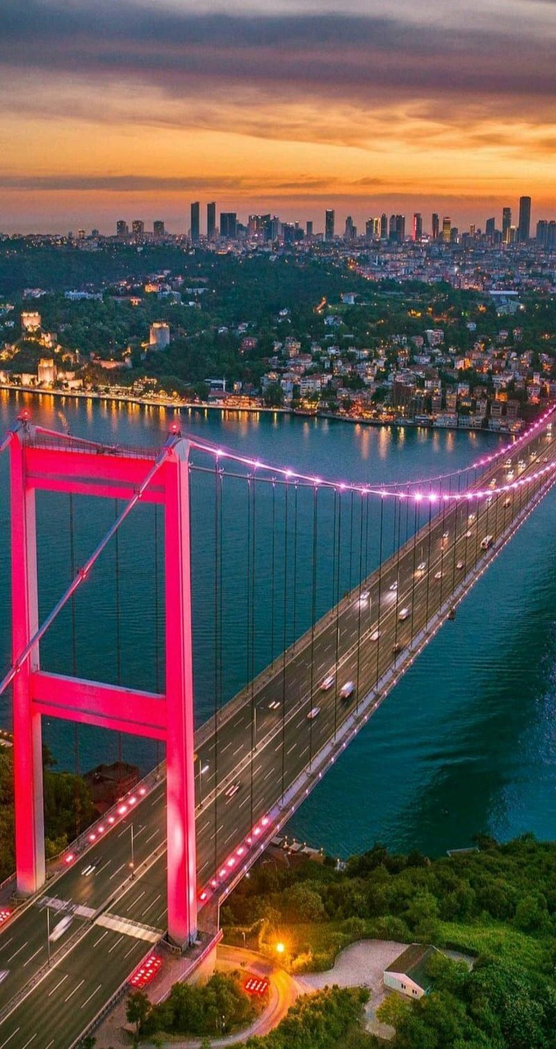 800x1507 Istanbul, city, lights, puente, sunset, HD phone wallpaper